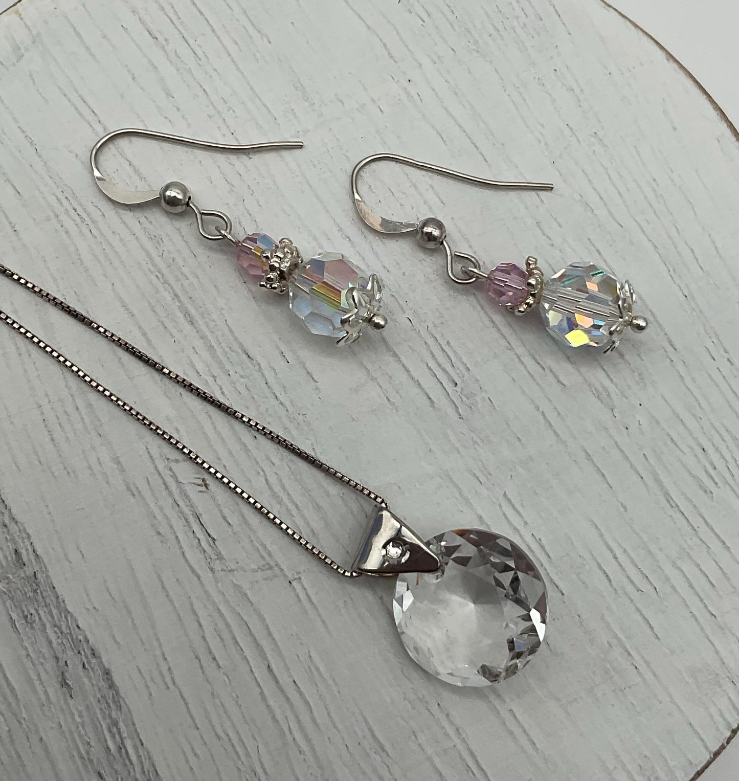 AB Heart Genuine Crystal Pendant Necklace and Earring Set