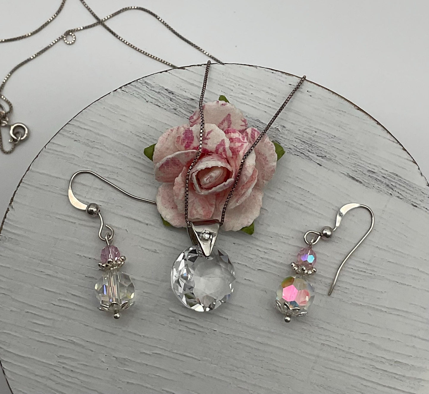 AB Heart Genuine Crystal Pendant Necklace and Earring Set