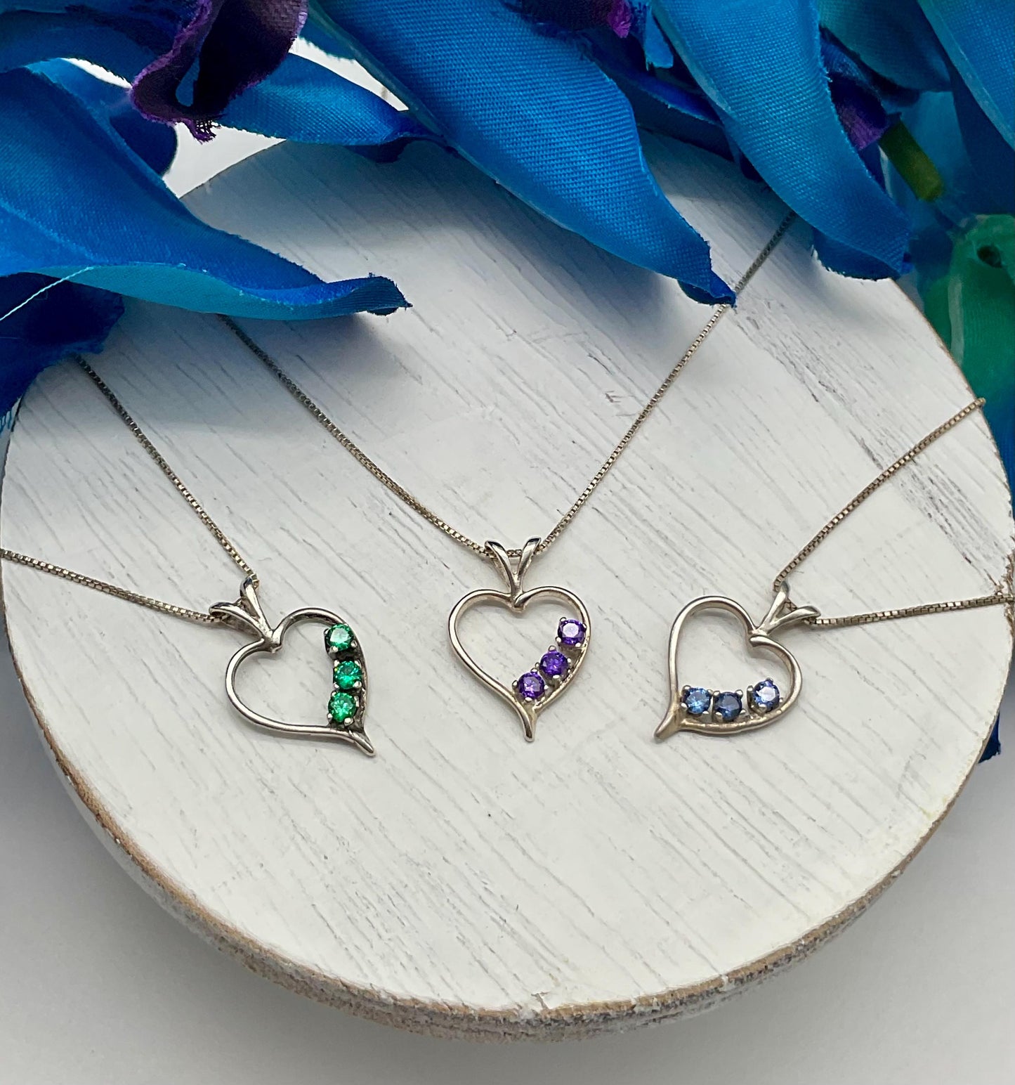 925 Sterling Silver Heart Pendant Charm with Genuime Crystal Necklace on 18” Sterling Silver Chain - Aqua or Blue - Valentine’s Gift