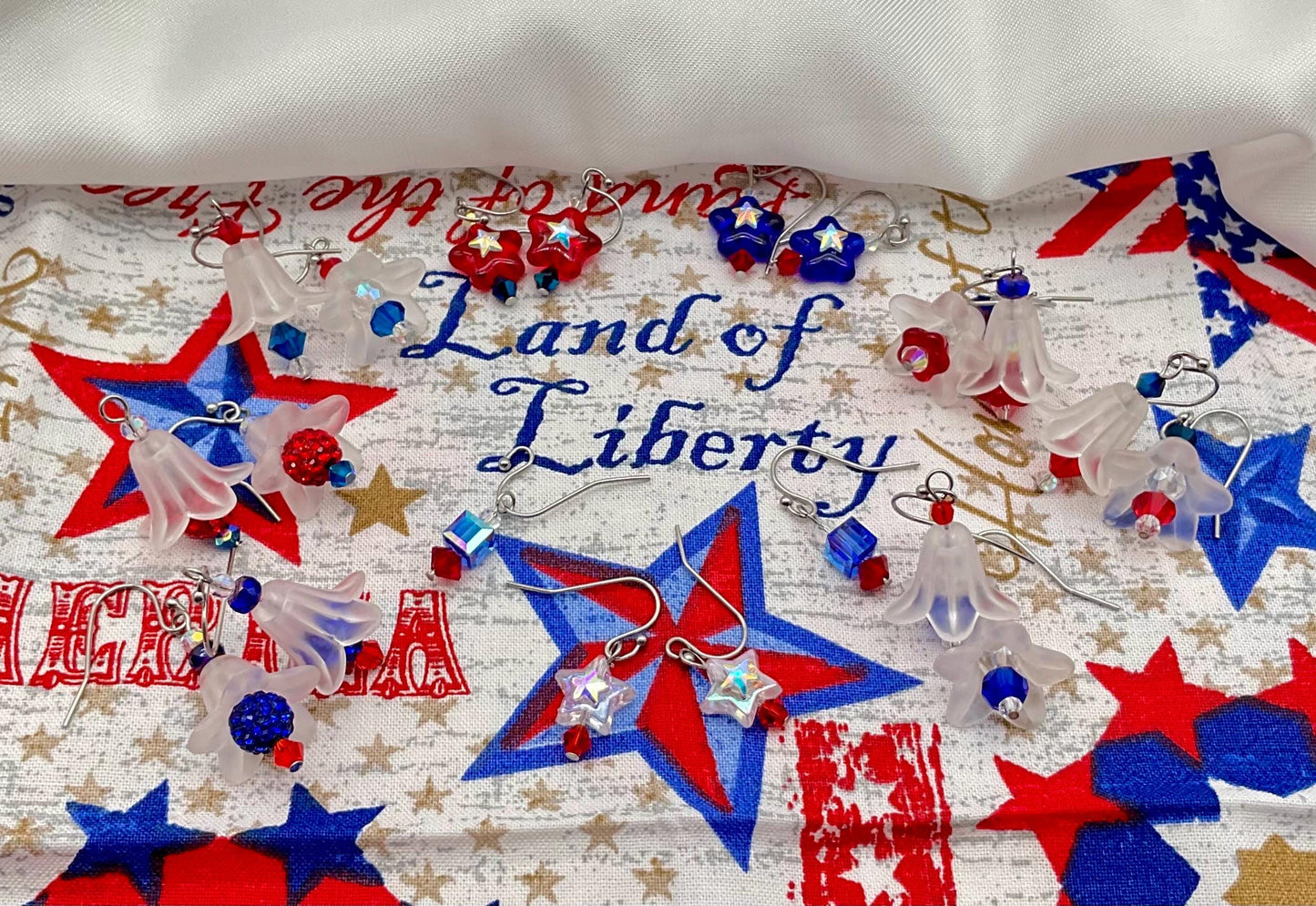 Red, White and Blue Earrings Star - Freedom Liberty Bell July Fourth Jewelry