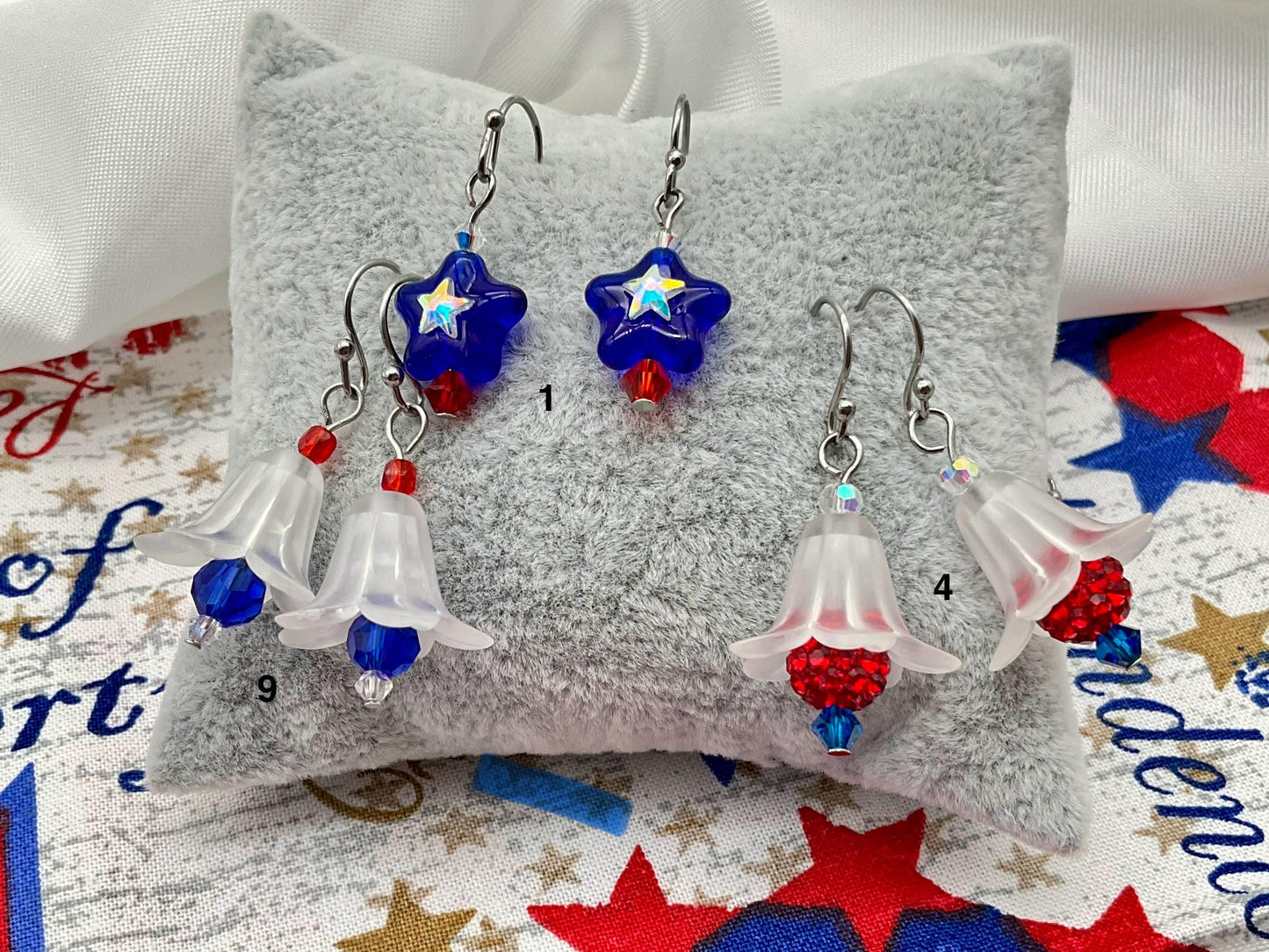 Red, White and Blue Earrings Star - Freedom Liberty Bell July Fourth Jewelry