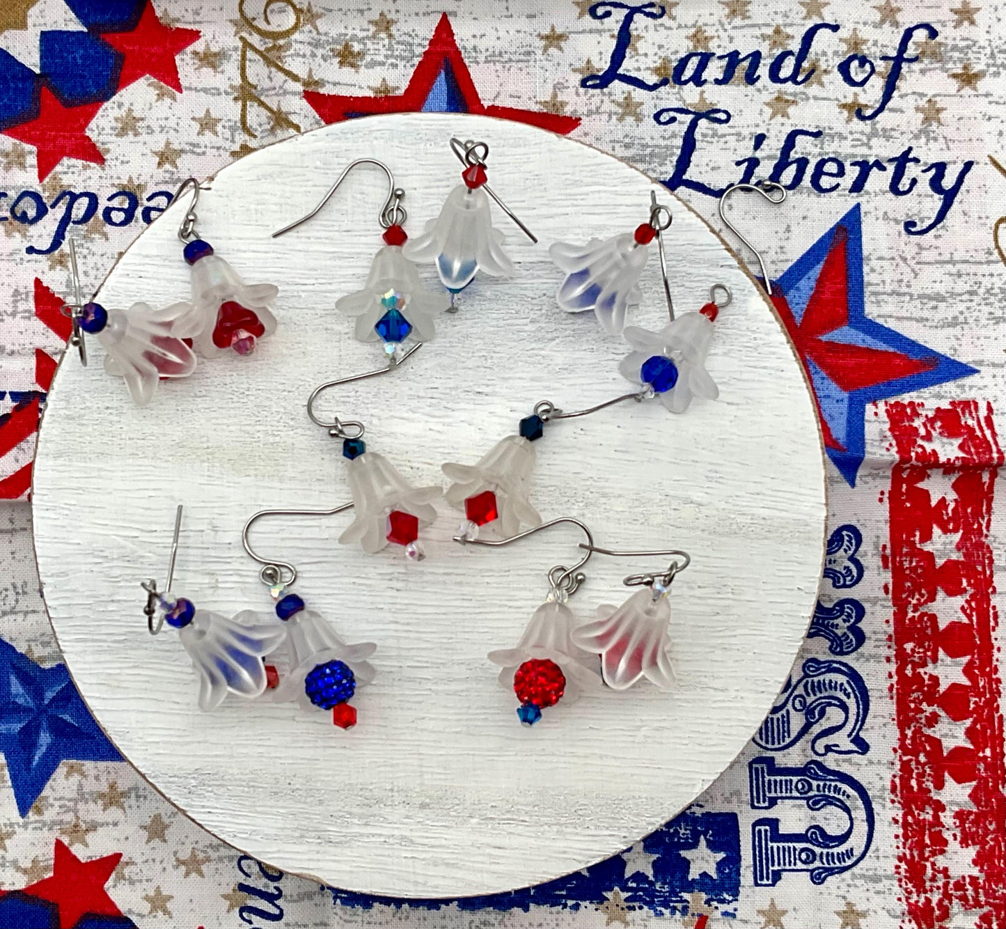 Red, White and Blue Earrings Star - Freedom Liberty Bell July Fourth Jewelry