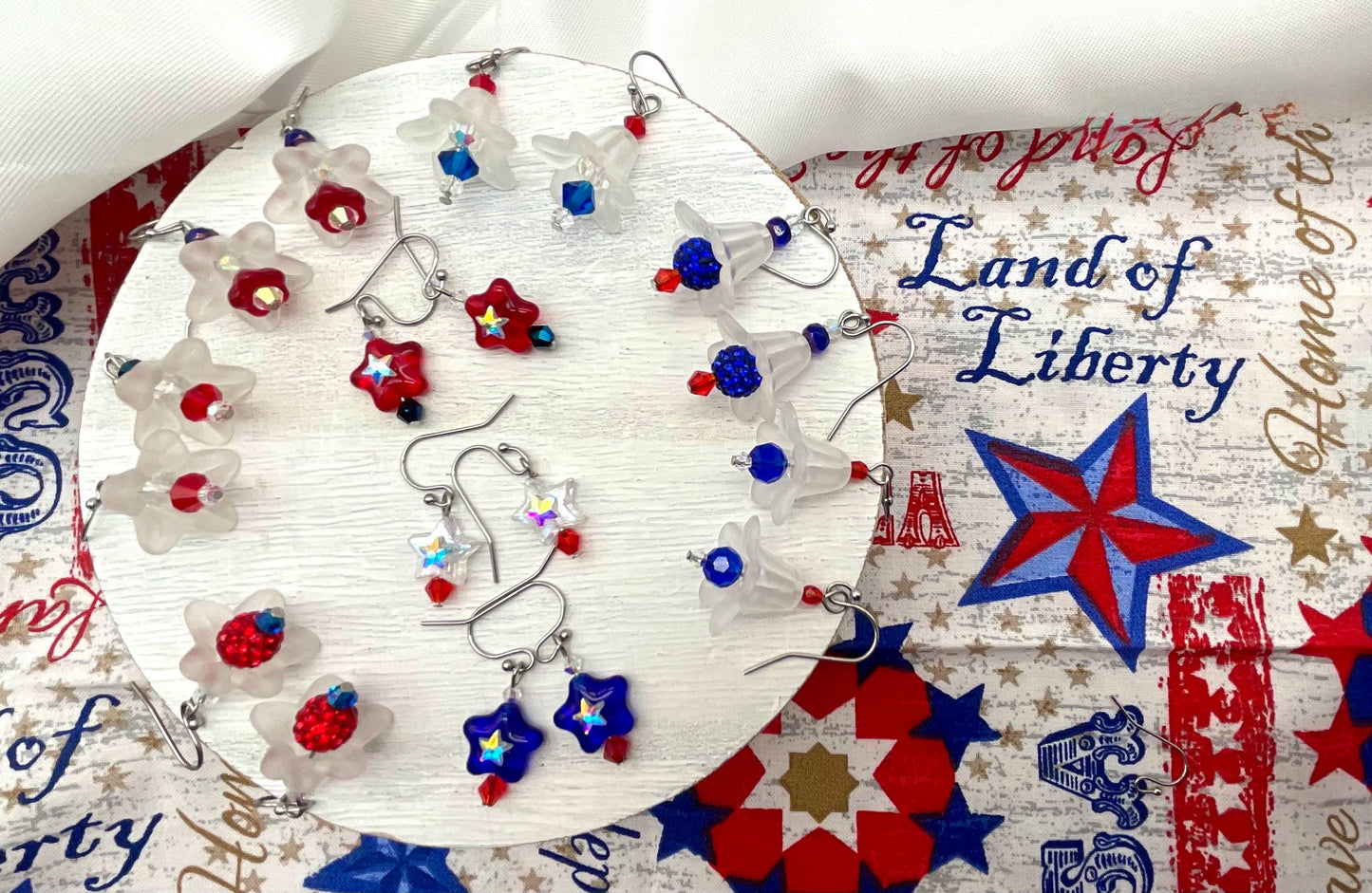 Red, White and Blue Earrings Star - Freedom Liberty Bell July Fourth Jewelry