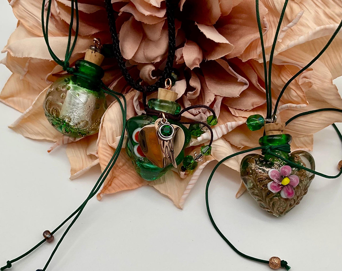 Glass Ash Urn Necklace Charm Birthstone with Personalization for Male or Female Cremation Funeral Memorial Necklace - Green