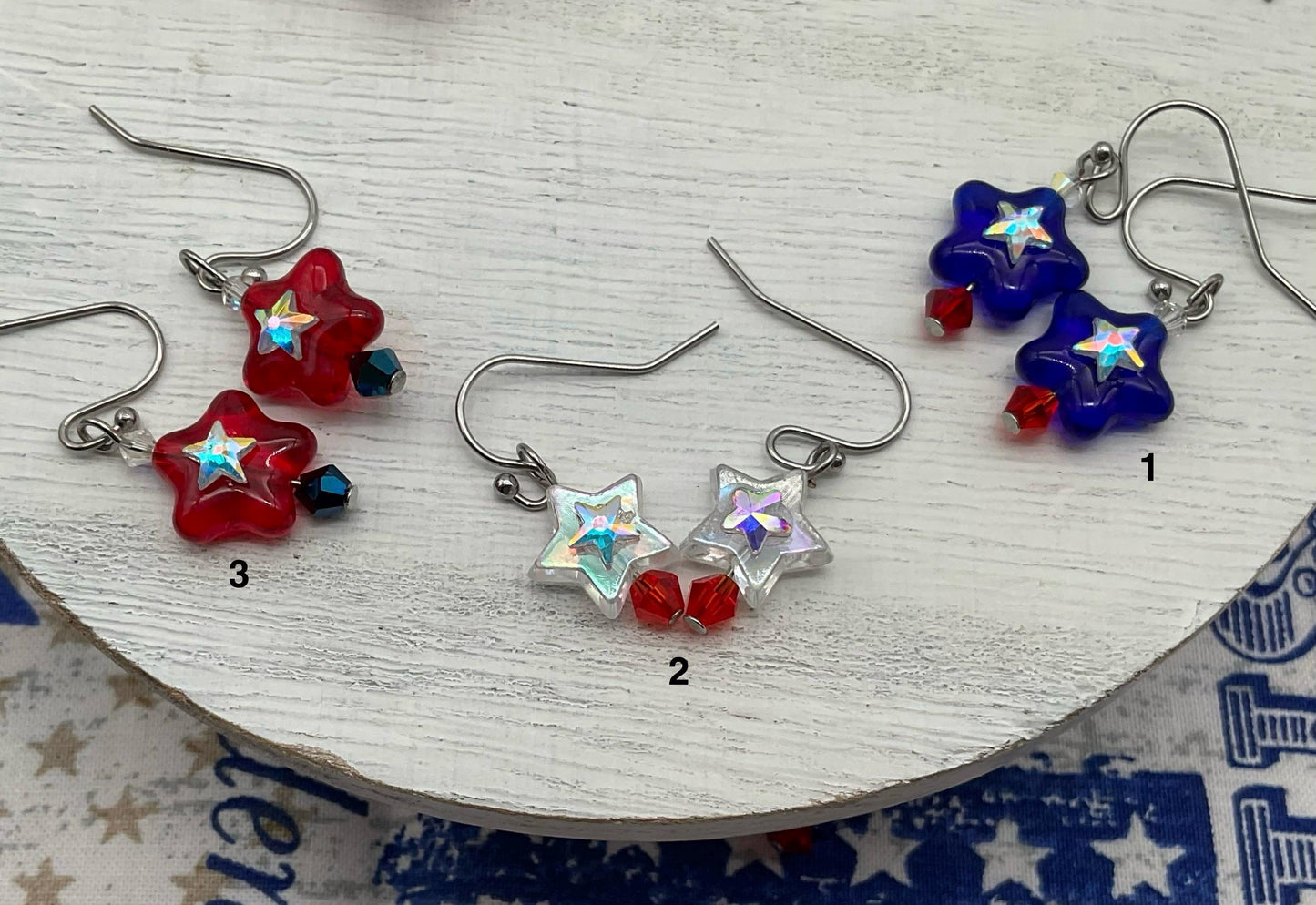 Red, White and Blue Earrings Star - Freedom Liberty Bell July Fourth Jewelry