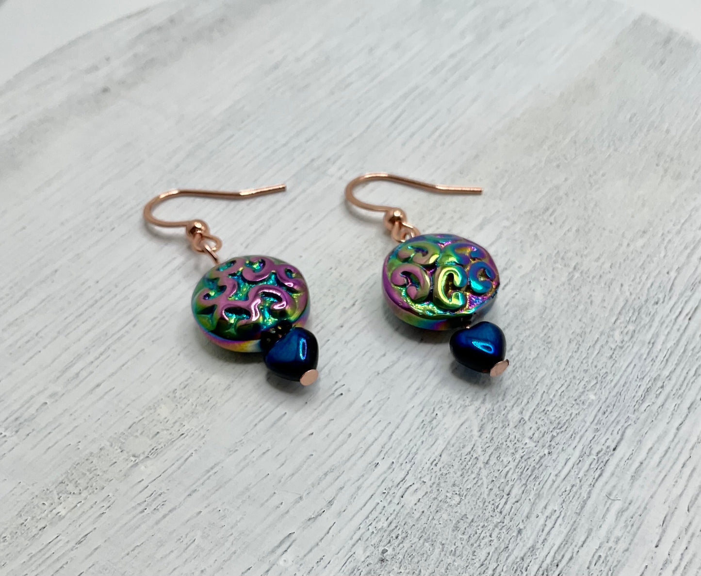 Rose Gold Rainbow Chez Fire Polished Dangle Earrings