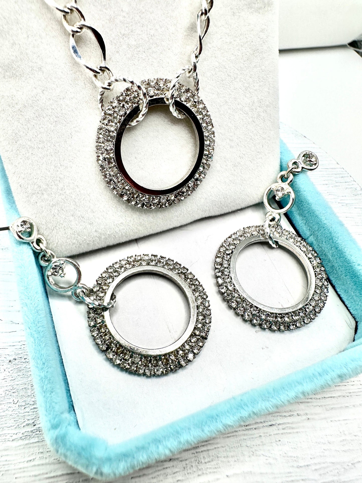 Silver Rhinestone Necklace and Earring Set