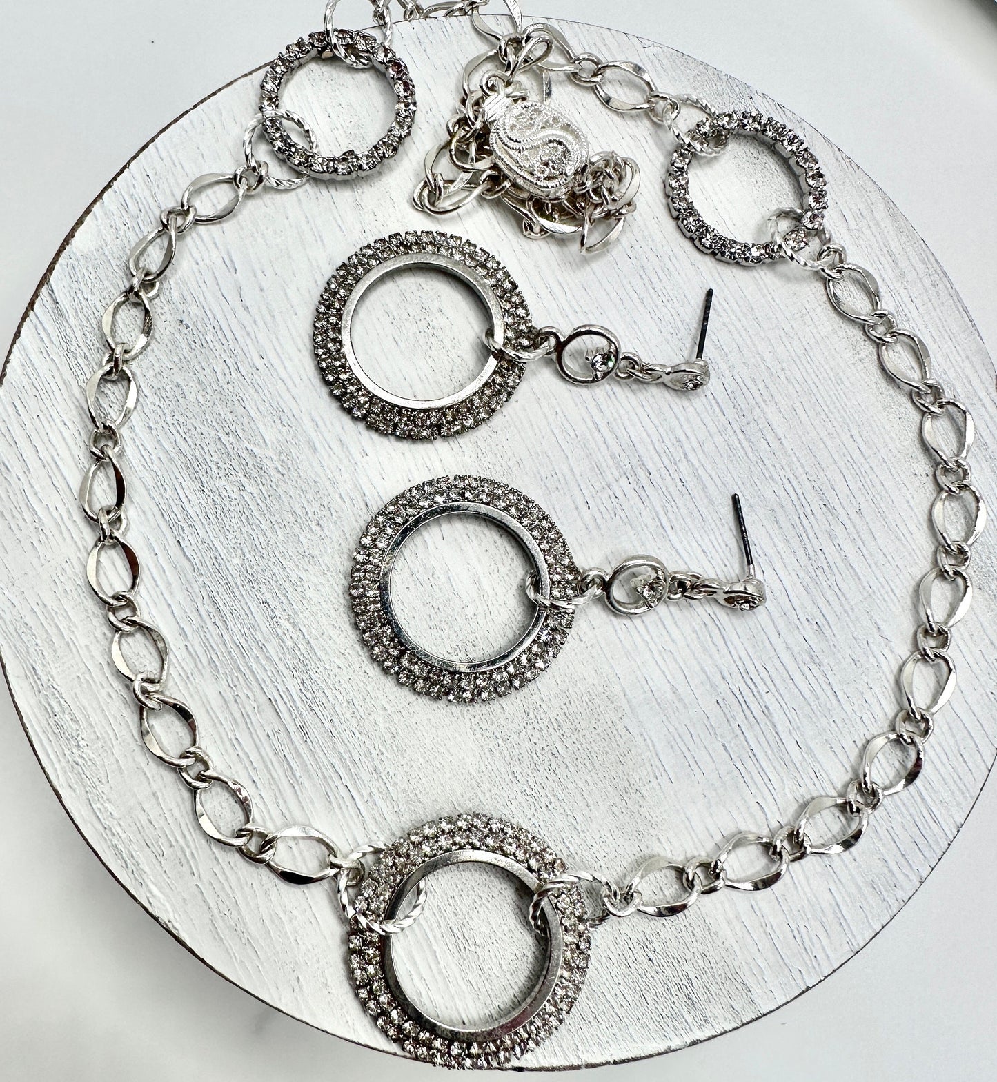 Silver Rhinestone Necklace and Earring Set