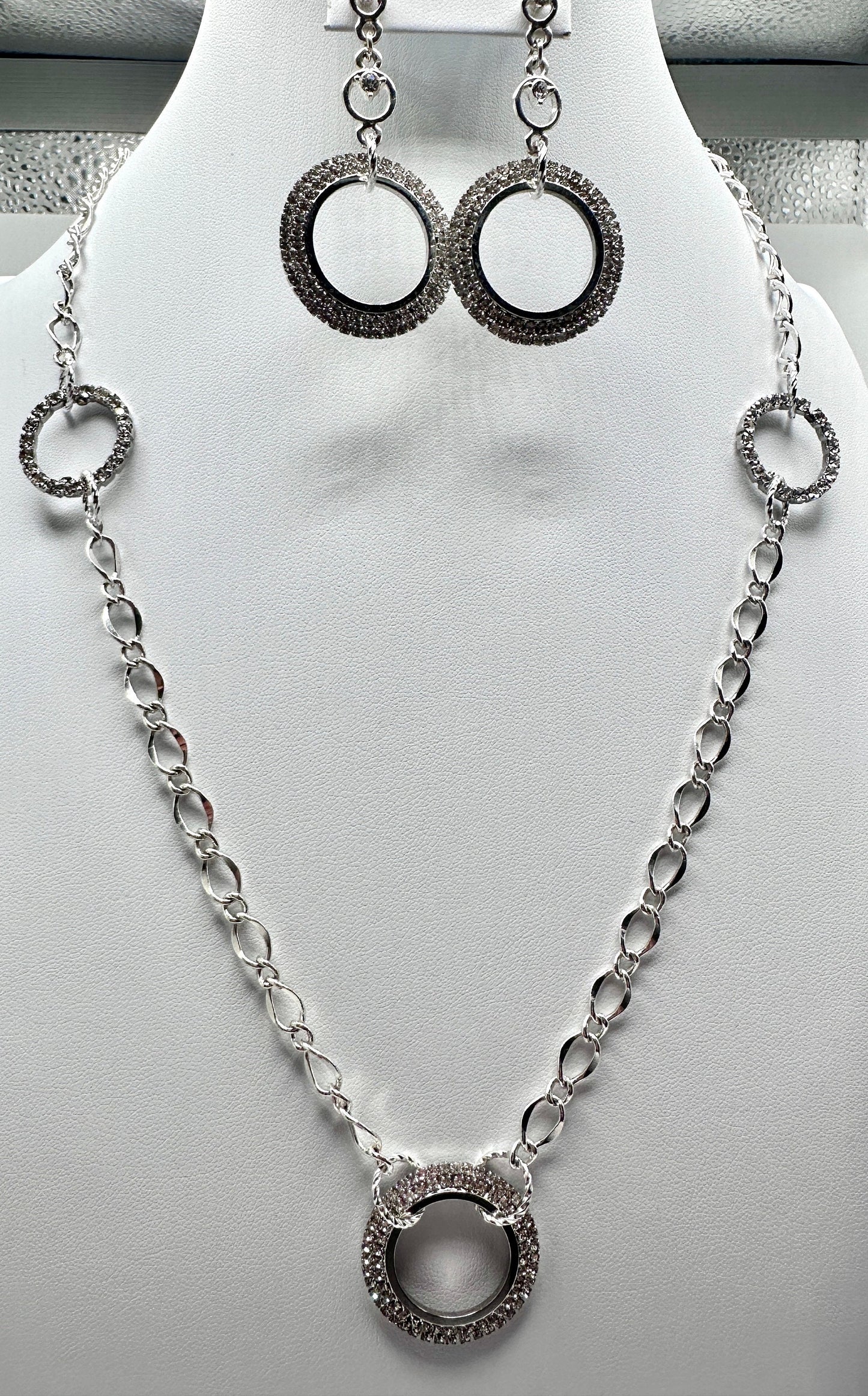 Silver Rhinestone Necklace and Earring Set