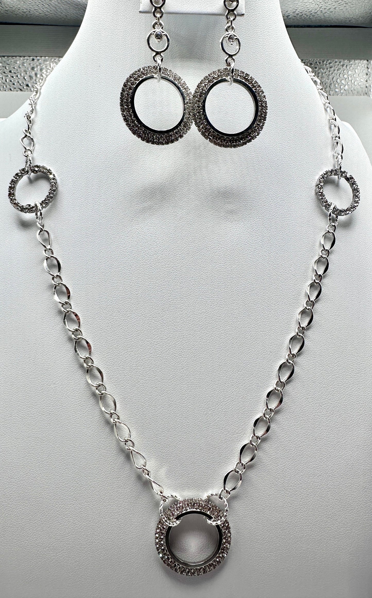Silver Rhinestone Necklace and Earring Set