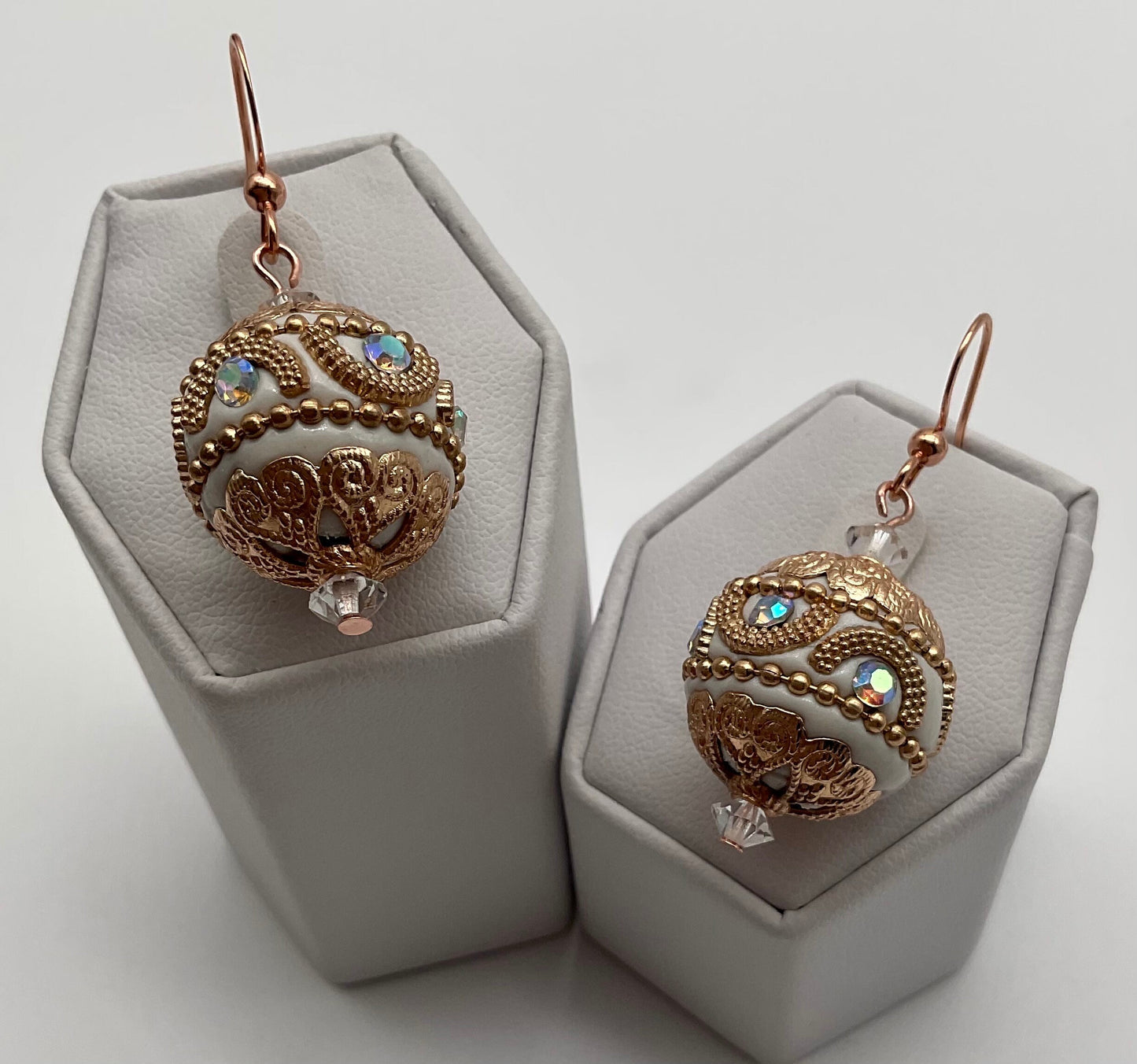 Holiday Gold Christmas Bulb Ball Ornament Dangle Earrings with Crystal Accents