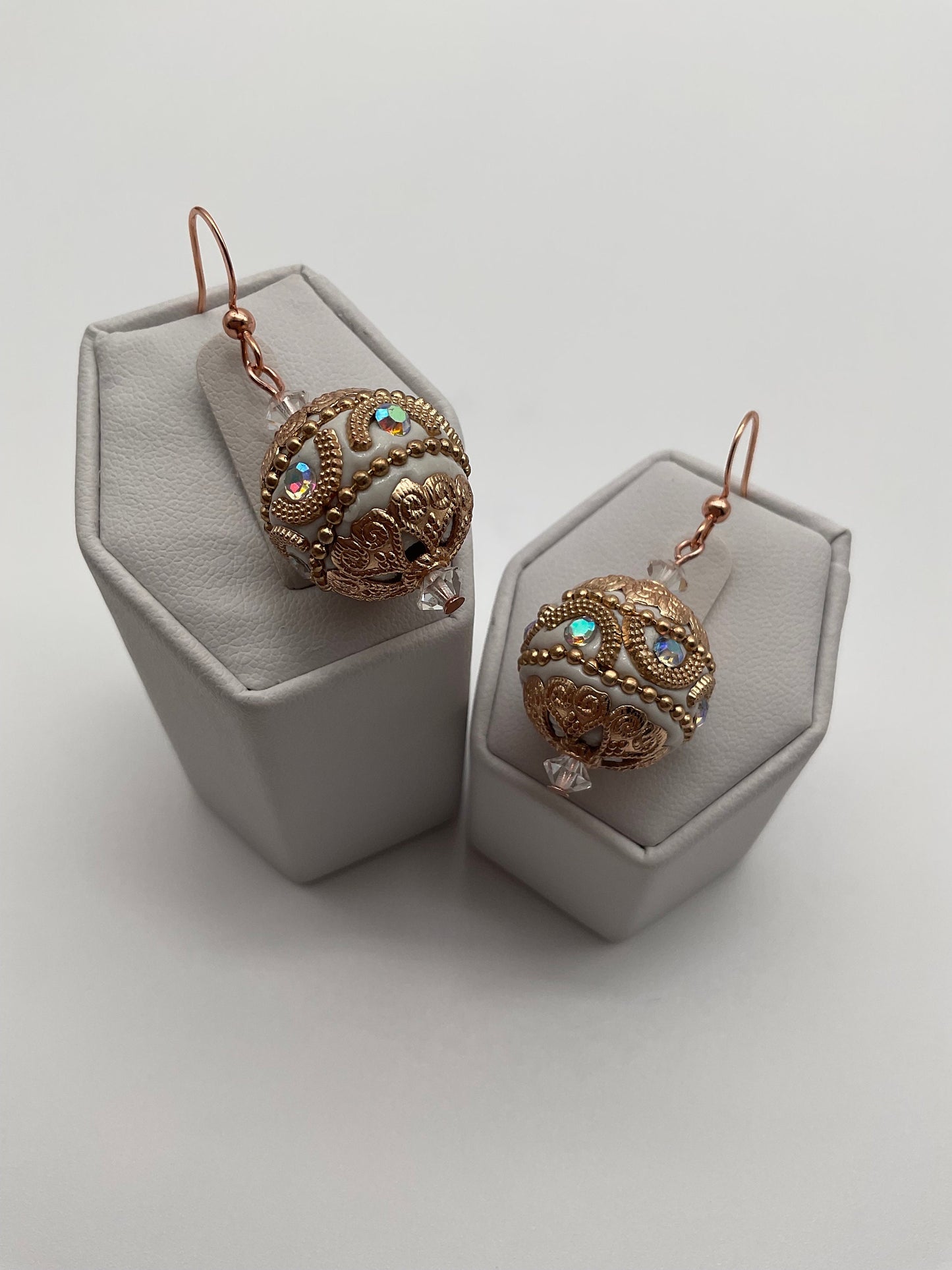 Holiday Gold Christmas Bulb Ball Ornament Dangle Earrings with Crystal Accents