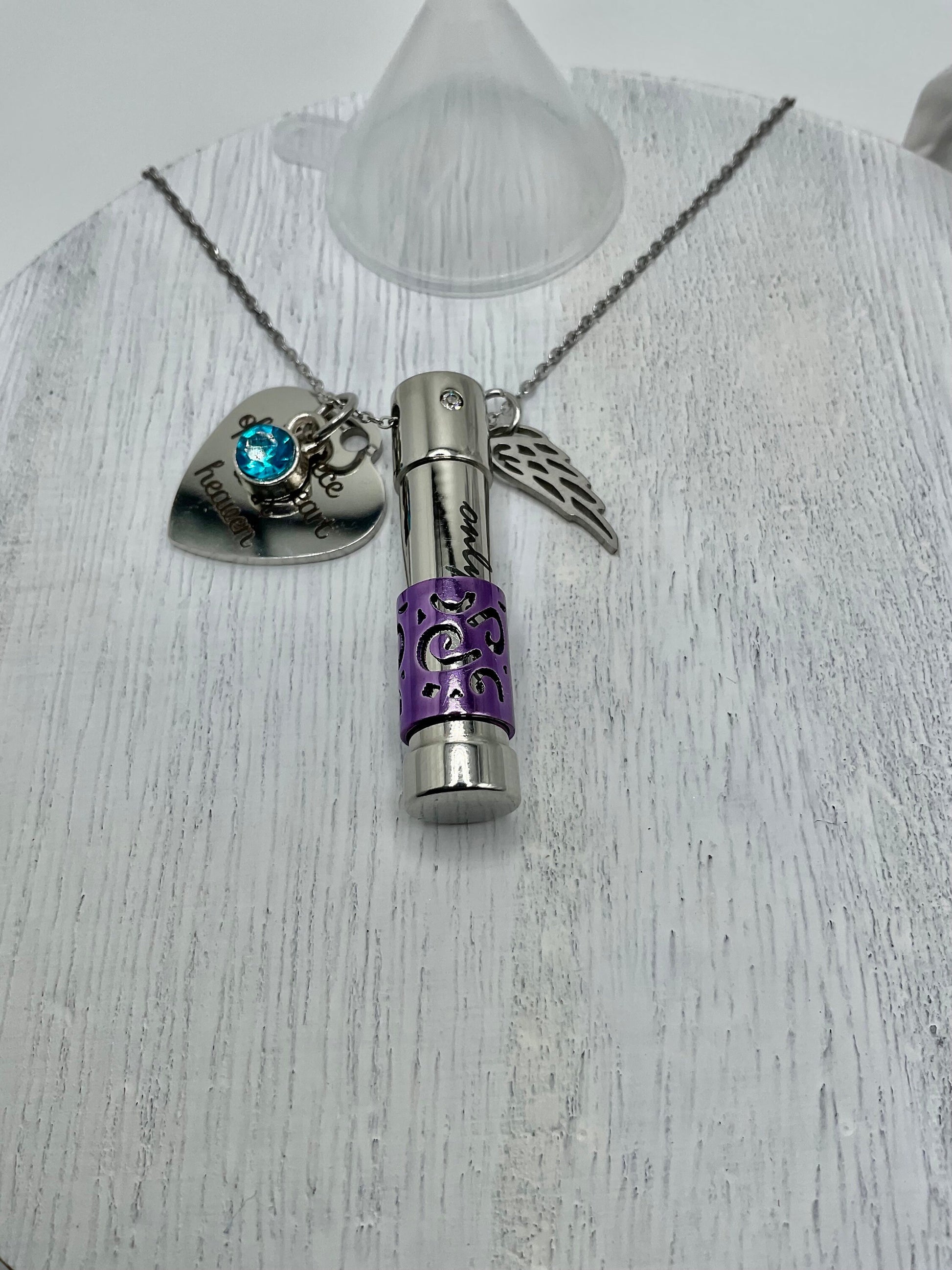 Purple Ash Urn Necklace Charm Birthstone with Personalization for Male or Female Funeral Memorial