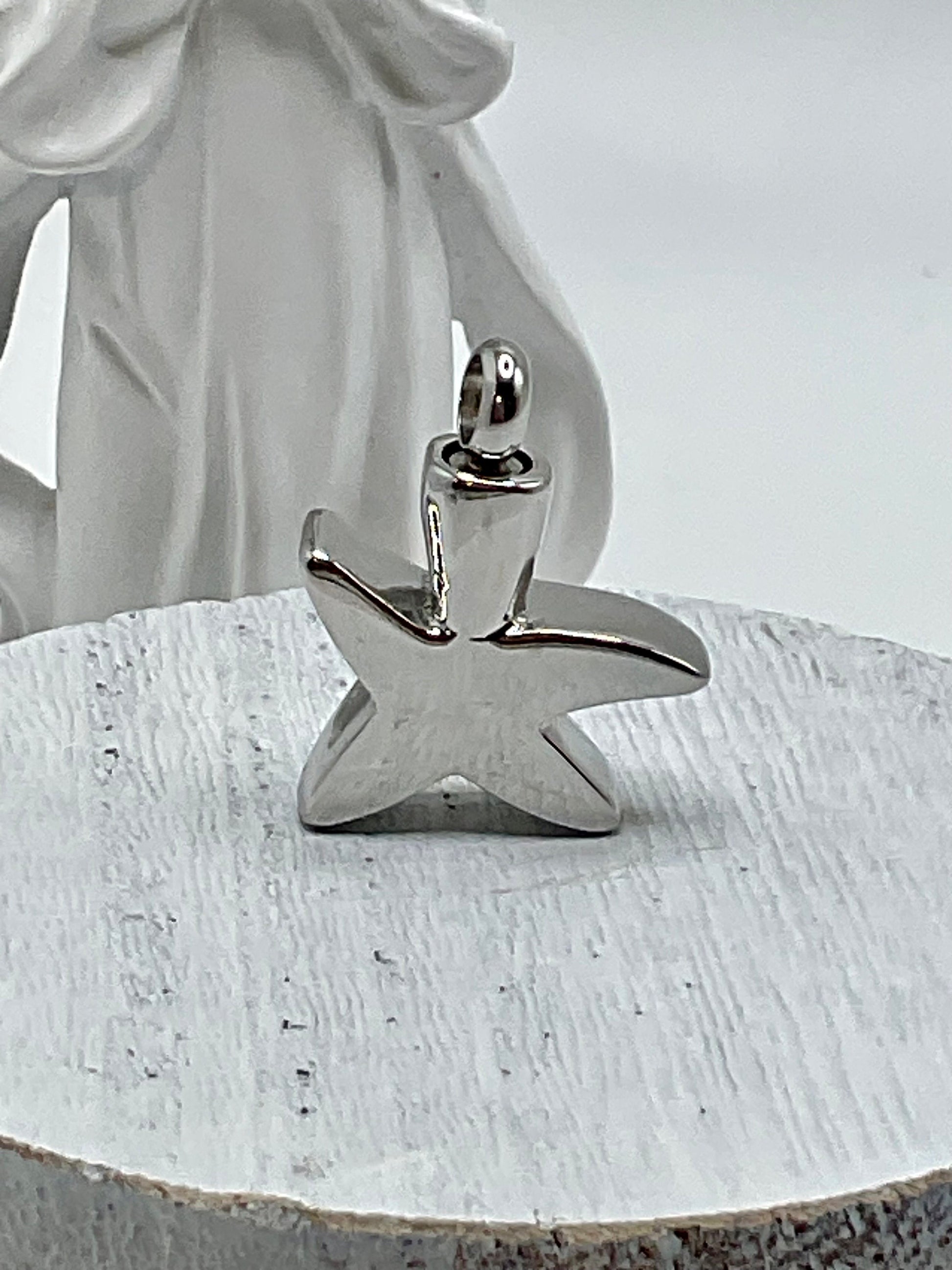 Silver Star with Rhinestones Ash Urn Necklace Charm Birthstone with Personalization for Male or Female Funeral Memorial