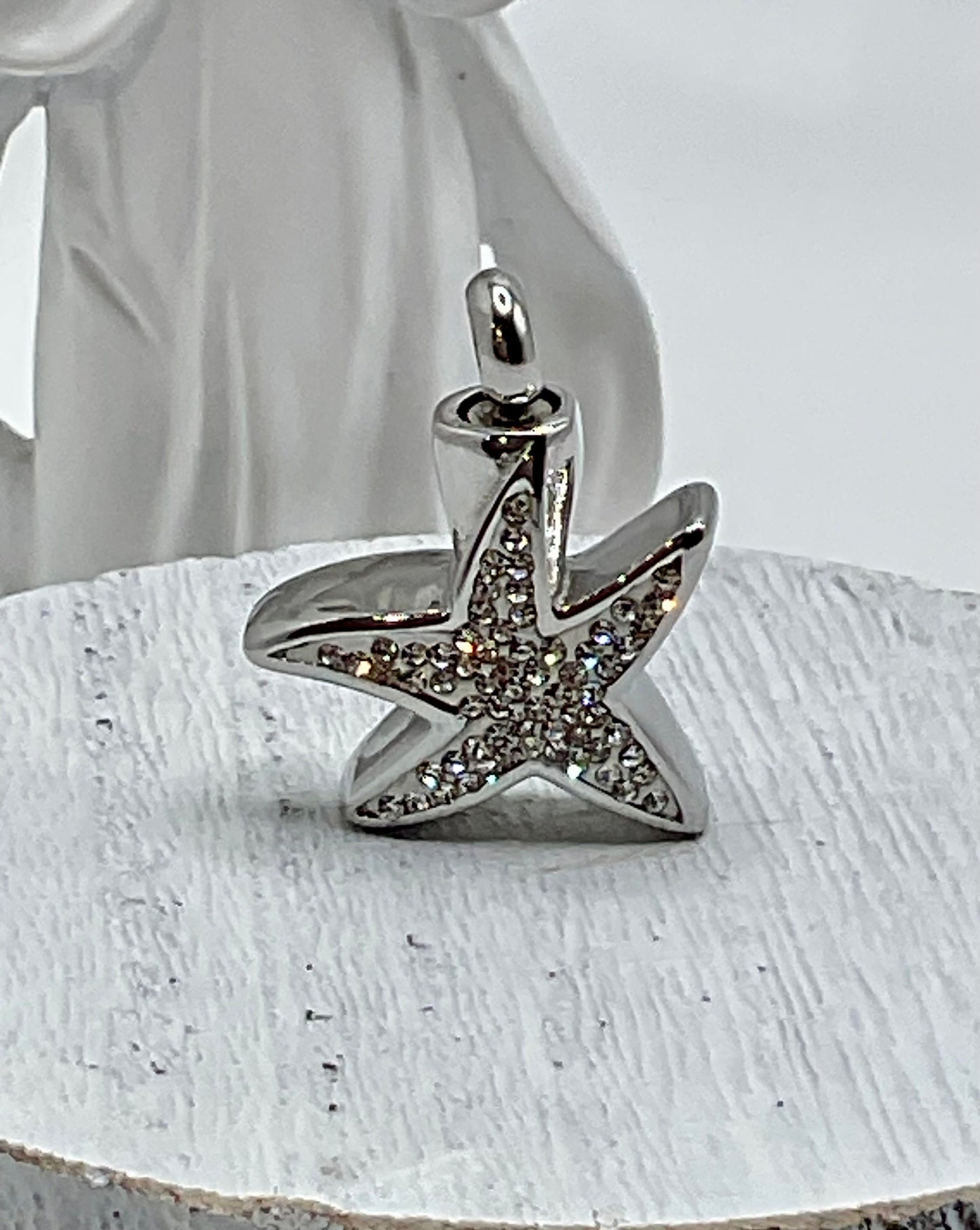 Silver Star with Rhinestones Ash Urn Necklace Charm Birthstone with Personalization for Male or Female Funeral Memorial