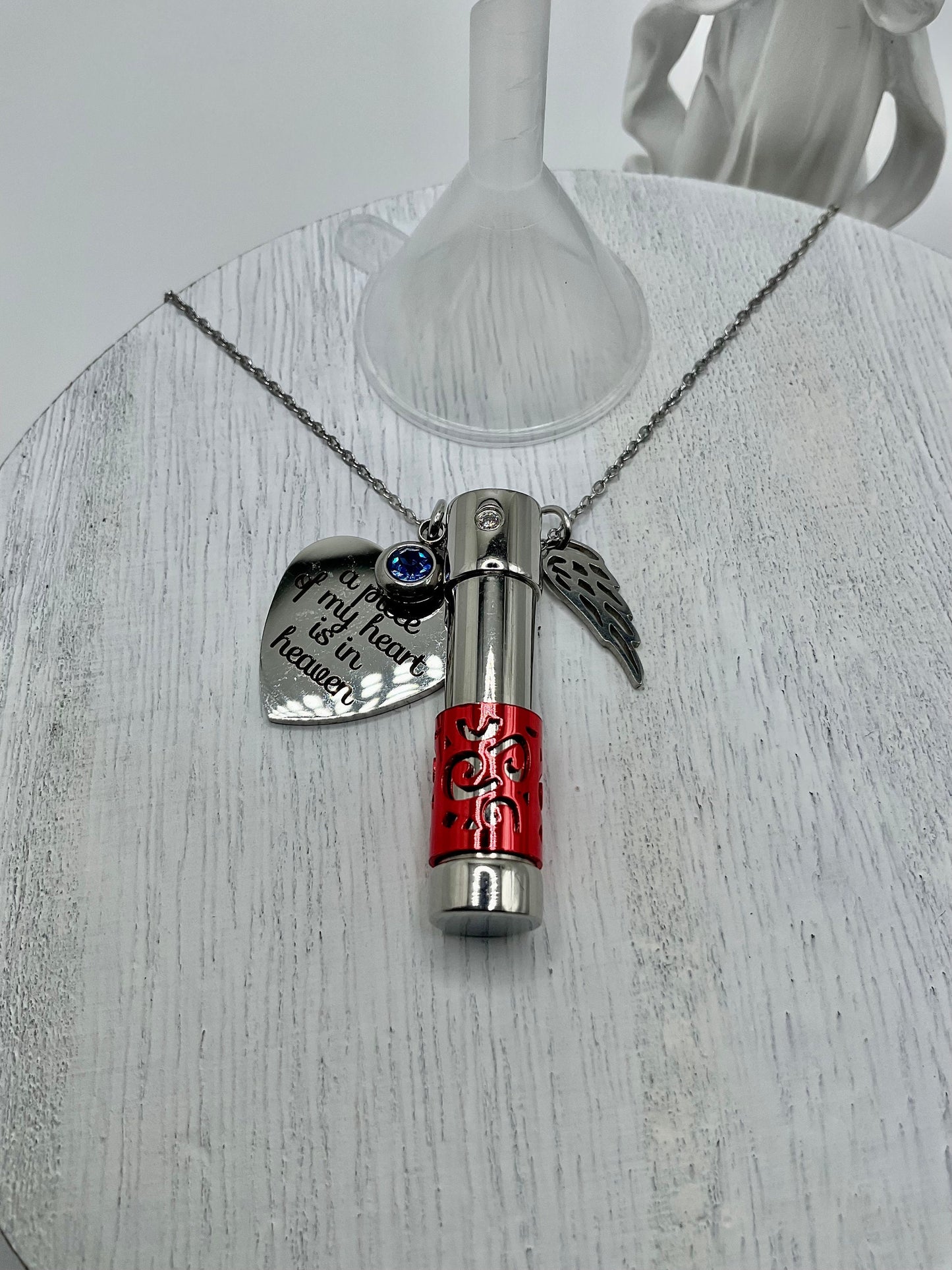 Red Ash Urn Necklace Charm Birthstone with Personalization for Male or Female Funeral Memorial