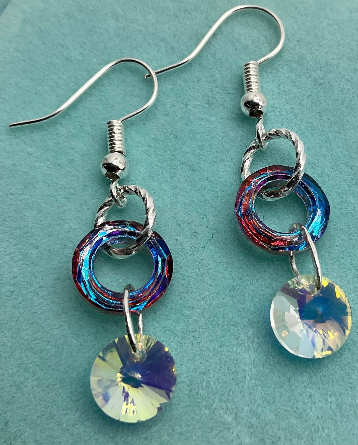 Silver Rainbow Dangle Earrings with Crystal Accents