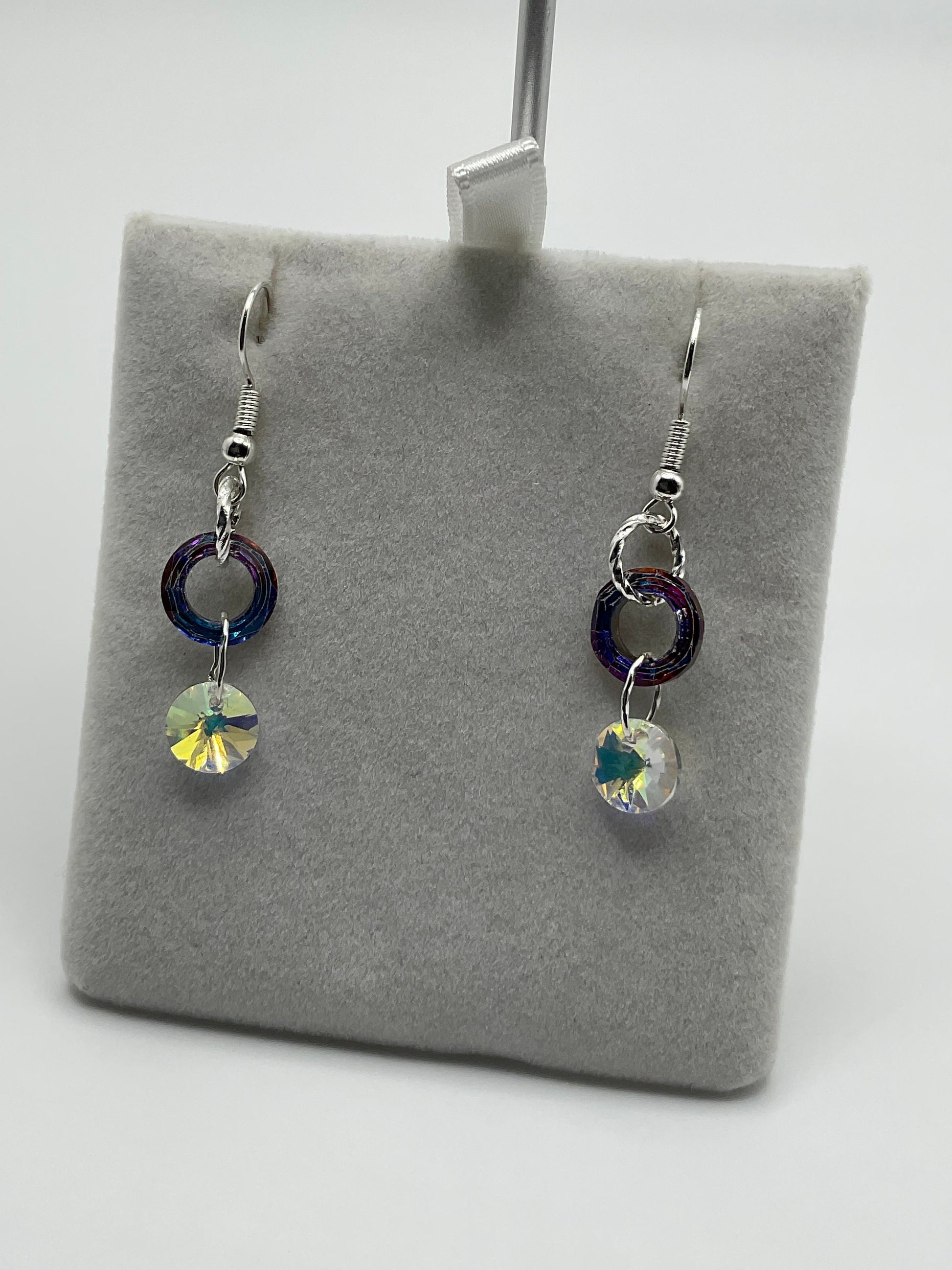 Silver Rainbow Dangle Earrings with Crystal Accents