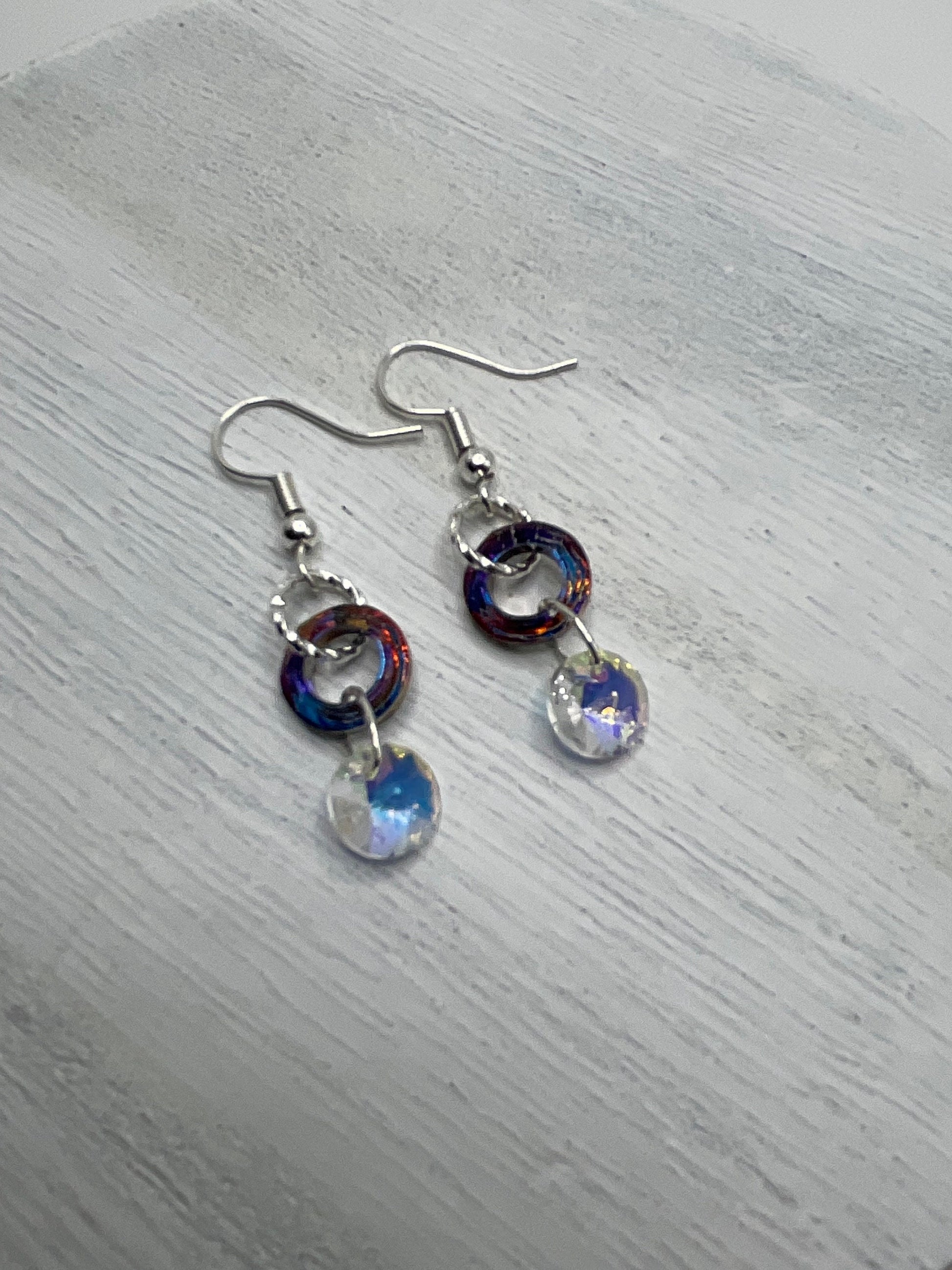 Silver Rainbow Dangle Earrings with Crystal Accents