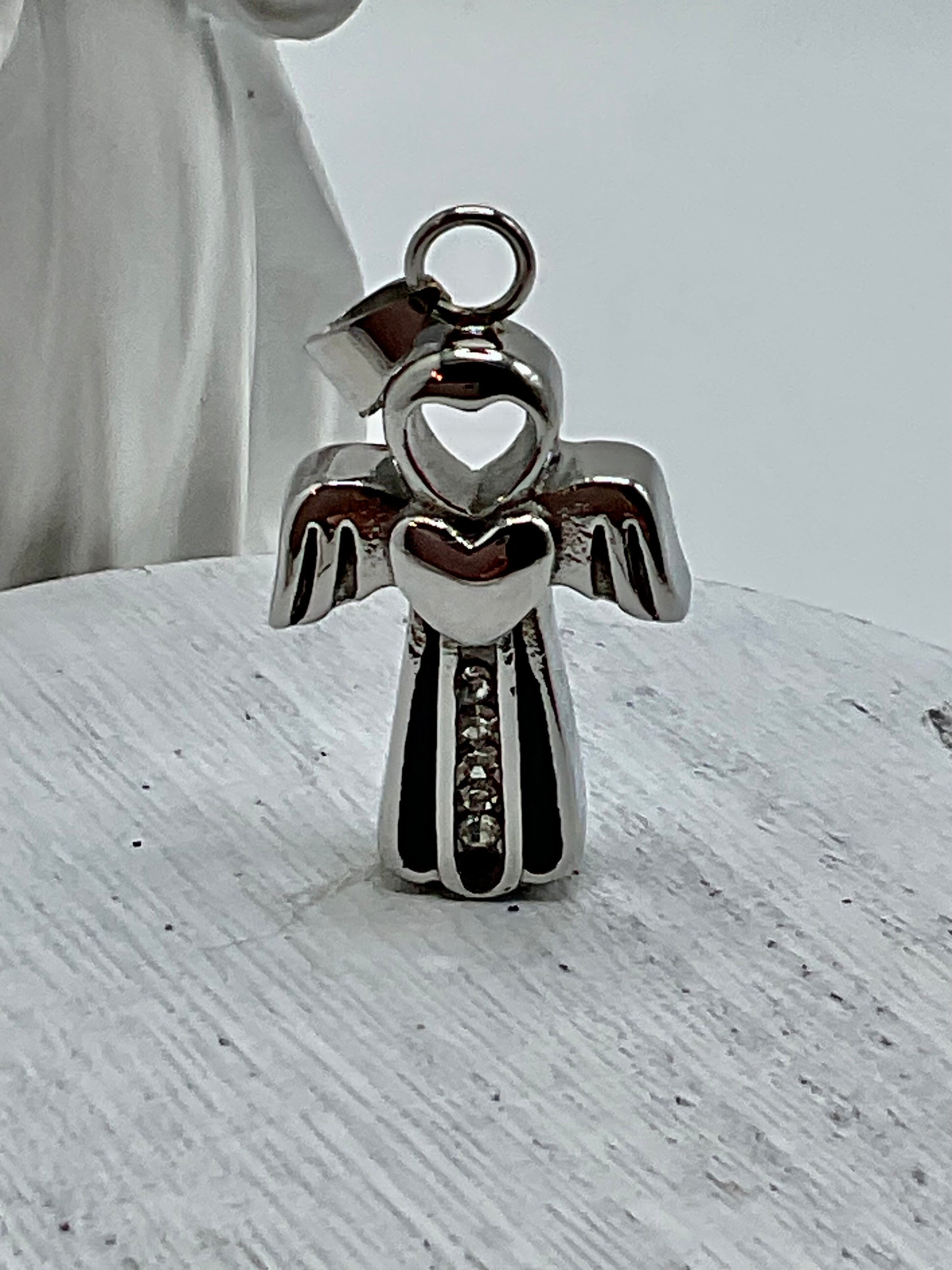 Silver Angel with Rhinestones Ash Urn Necklace Charm Birthstone with Personalization for Male or Female Funeral Memorial