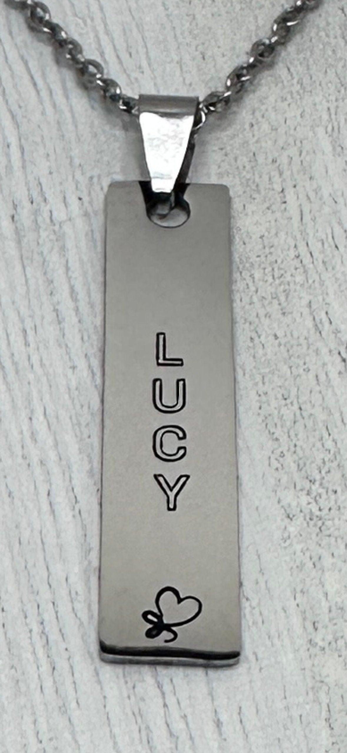 Rectangle Shaped Personalized Stainless Steel Charm Necklace or Key Chain