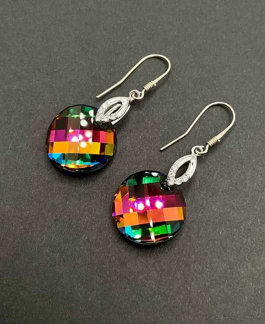 Swarovski Rainbow Dangle Earrings with Diamond Accents