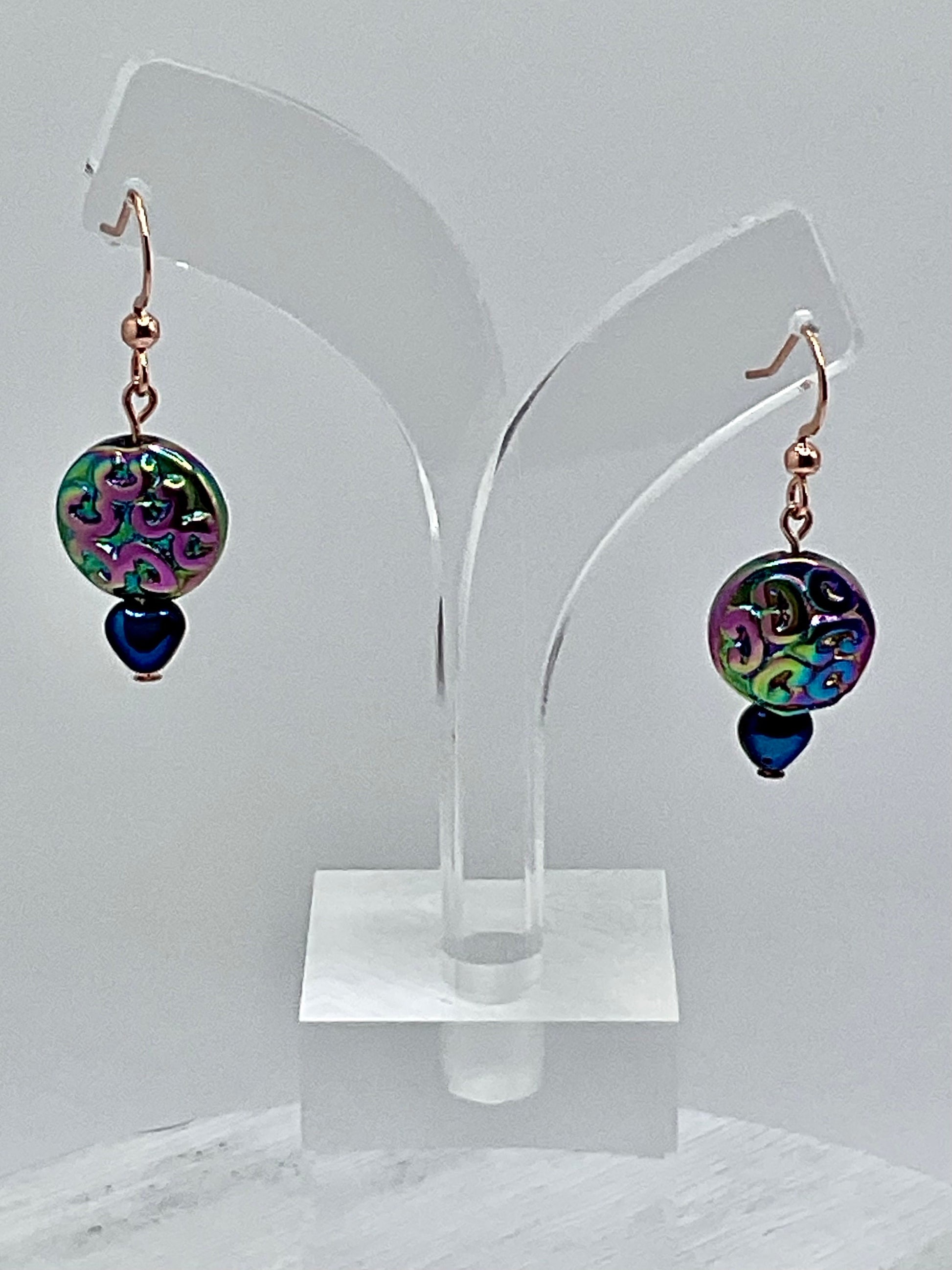 Rose Gold Rainbow Chez Fire Polished Dangle Earrings