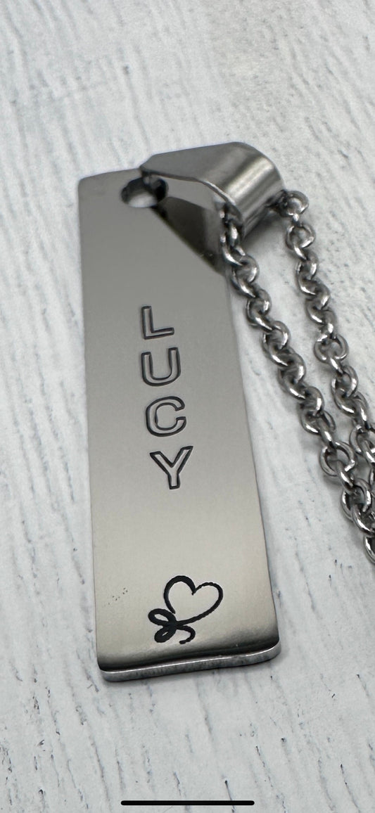 Rectangle Shaped Personalized Stainless Steel Charm Necklace or Key Chain