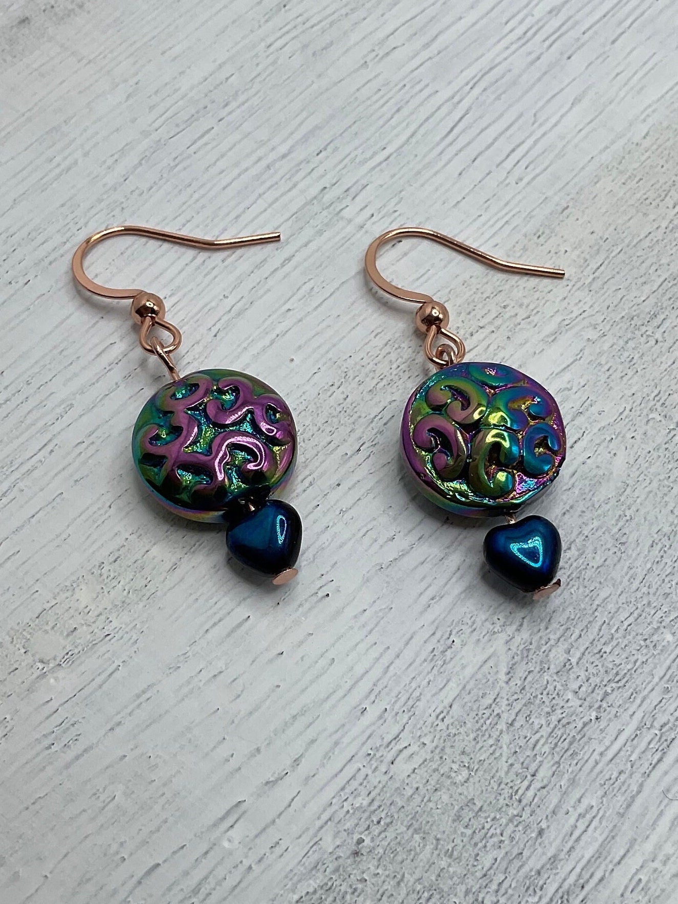 Rose Gold Rainbow Chez Fire Polished Dangle Earrings