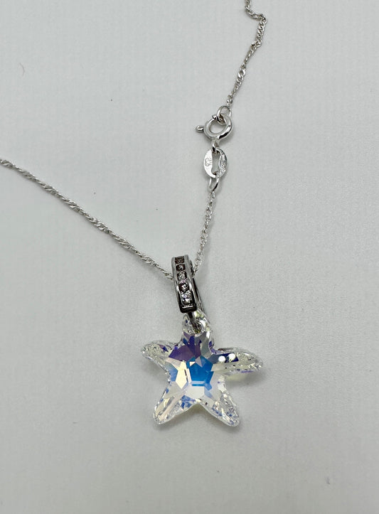 Swarovski Star Crystal Necklace Pendant on a Sterling Silver 18” Necklace AB / Clear with Rhinestone Accents