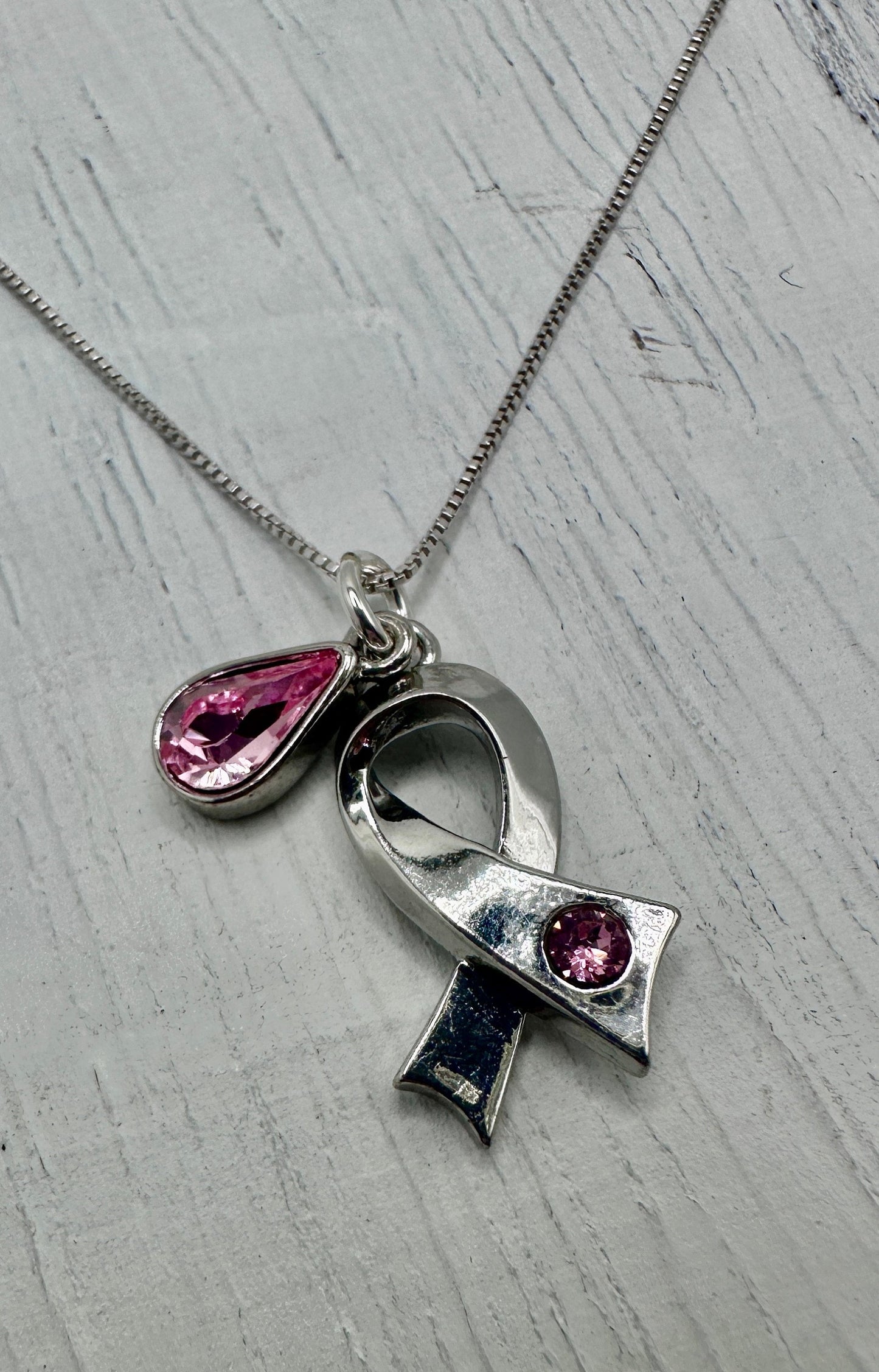 Pink Ribbon / Breast Cancer Necklace / Pendant on an 18” Sterling Silver Necklace