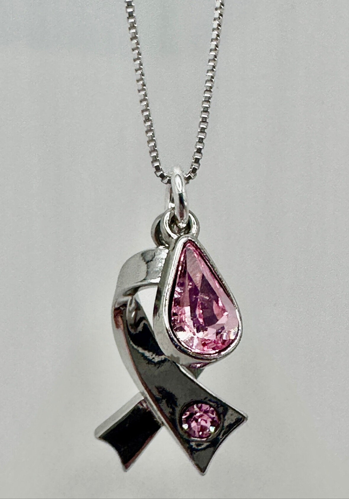 Pink Ribbon / Breast Cancer Necklace / Pendant on an 18” Sterling Silver Necklace