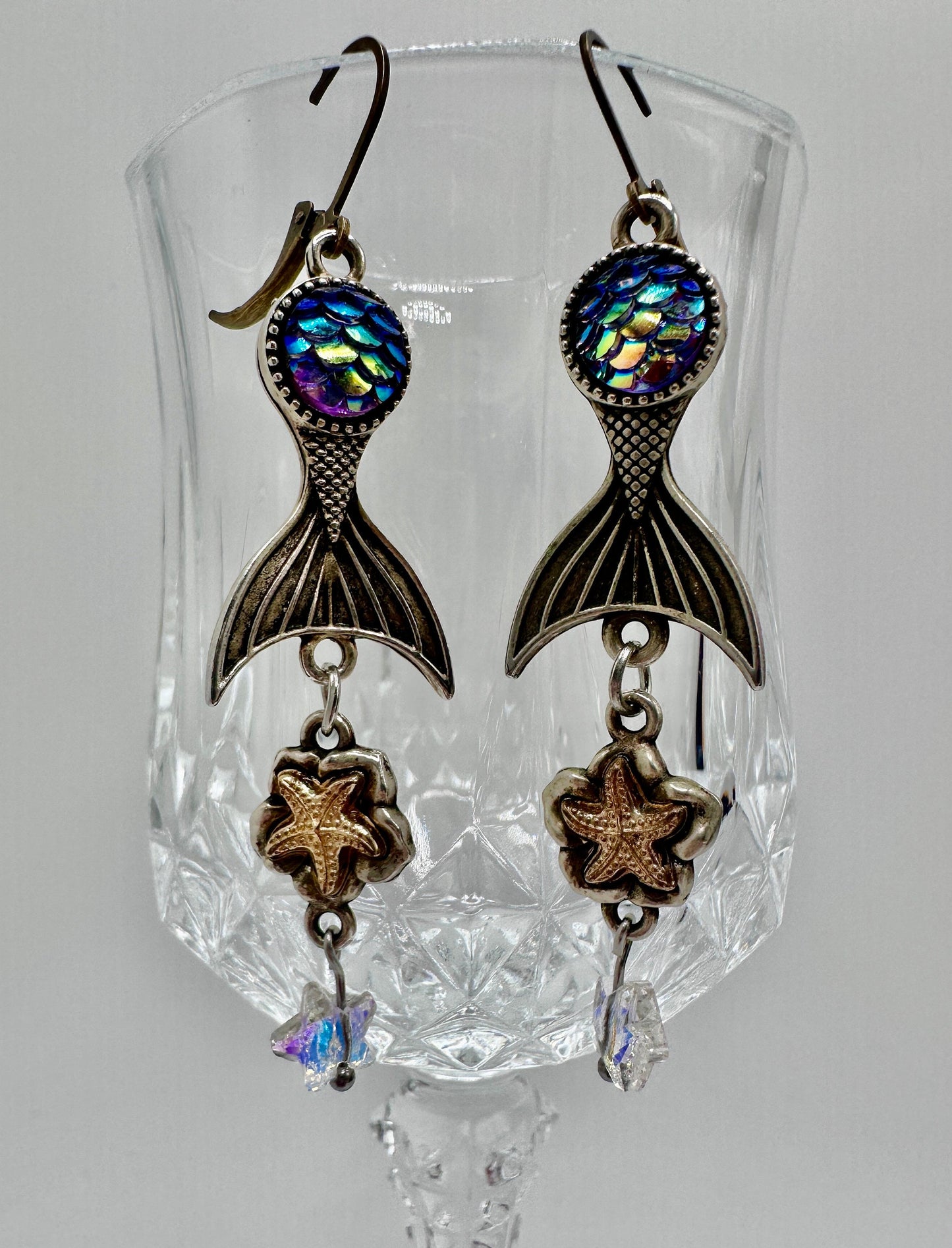 Mermaid Rainbow Starfish Dangle Earrings