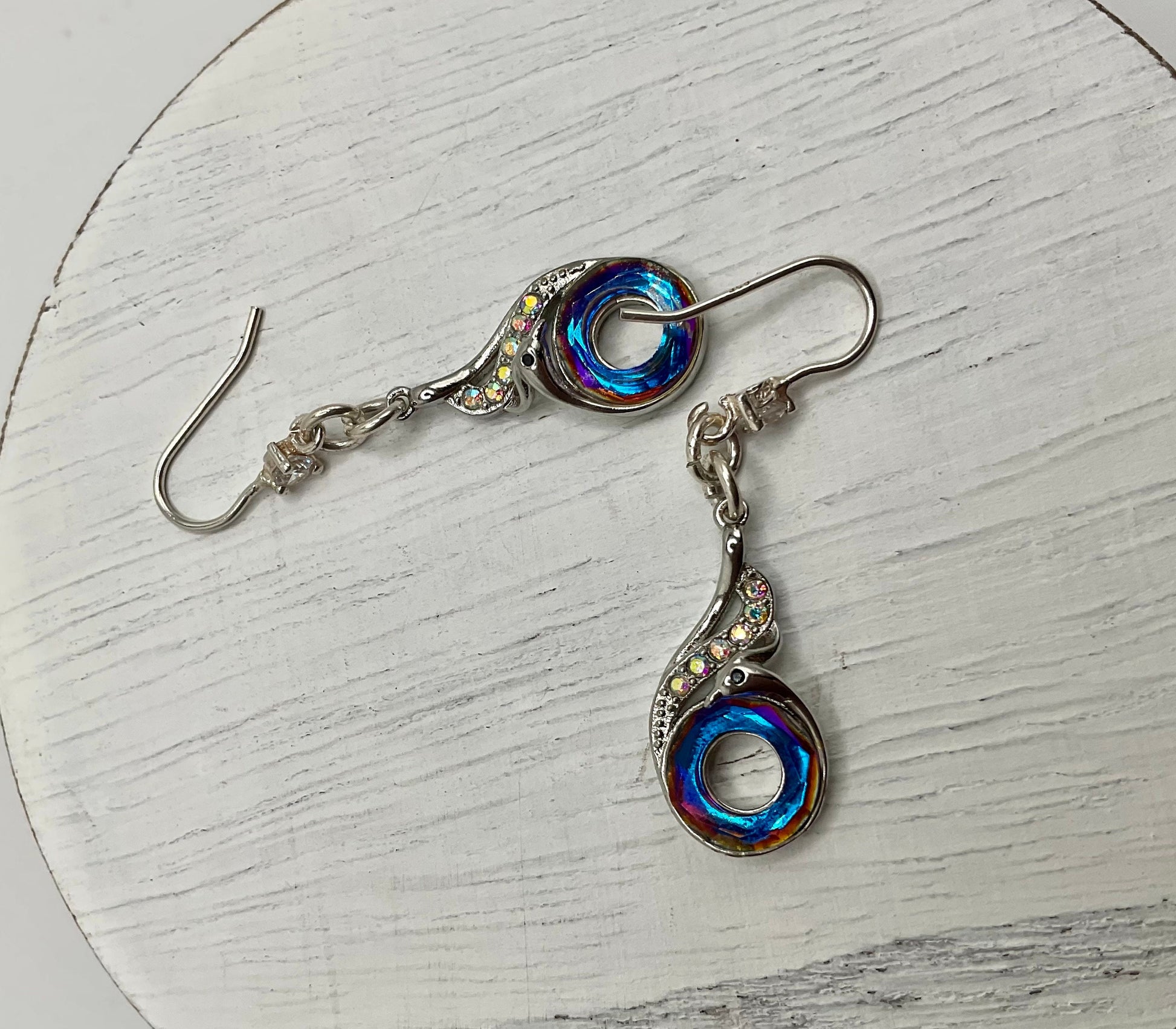 Silver Rainbow CZ Dangle Earrings Peacock