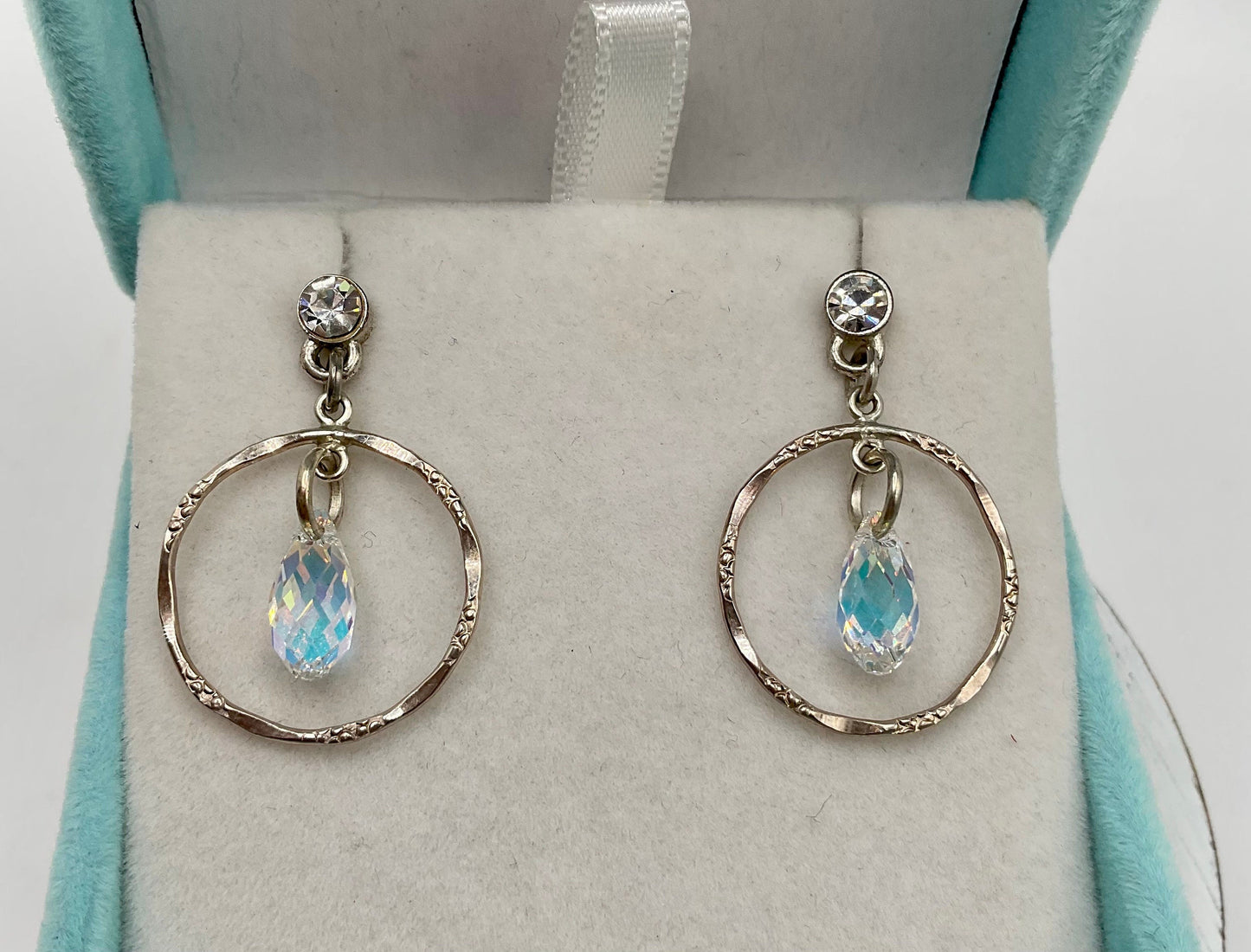 Sterling Silver Swarovski Crystal Drop Dangle Earrings AB