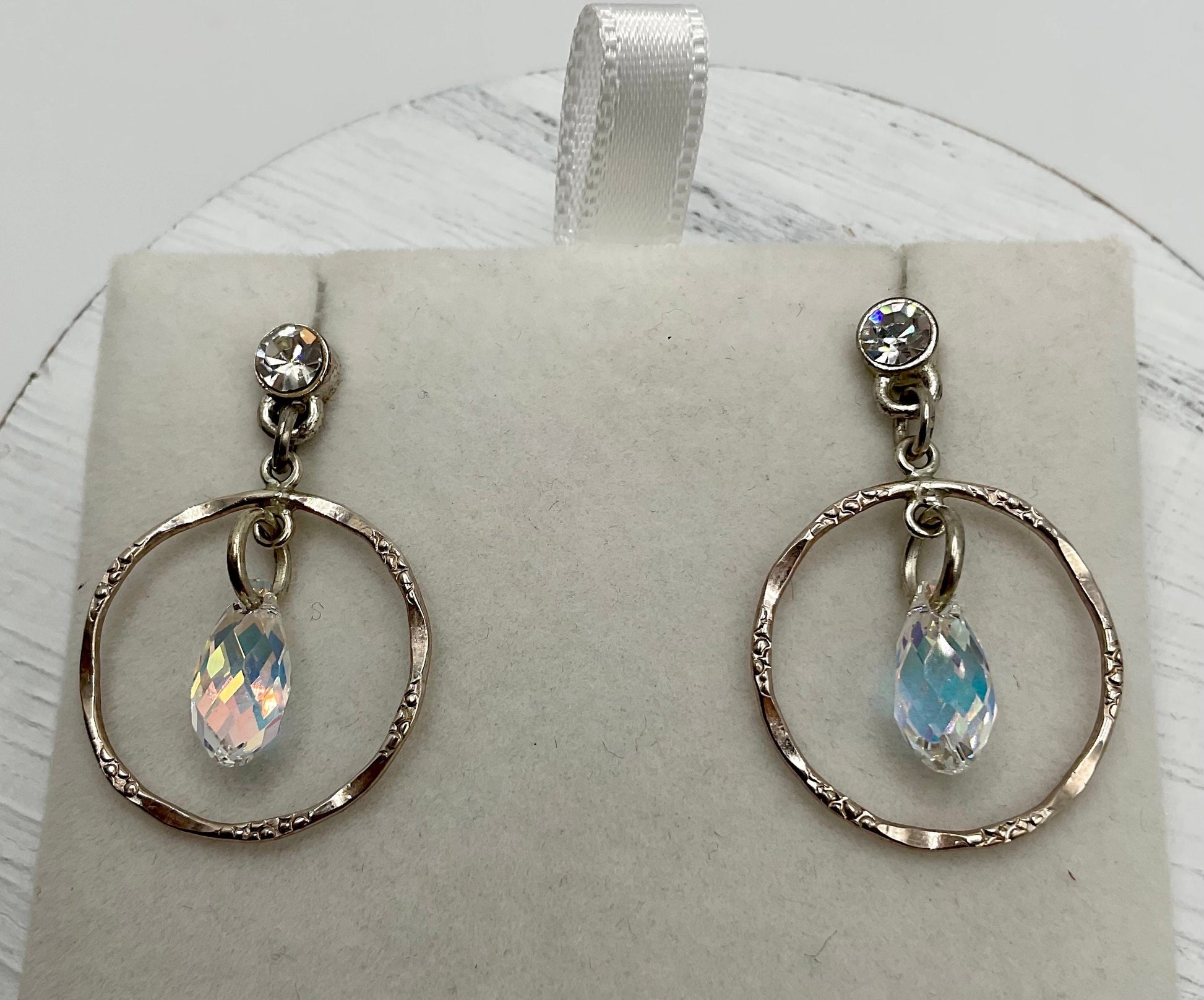 Sterling Silver Swarovski Crystal Drop Dangle Earrings AB