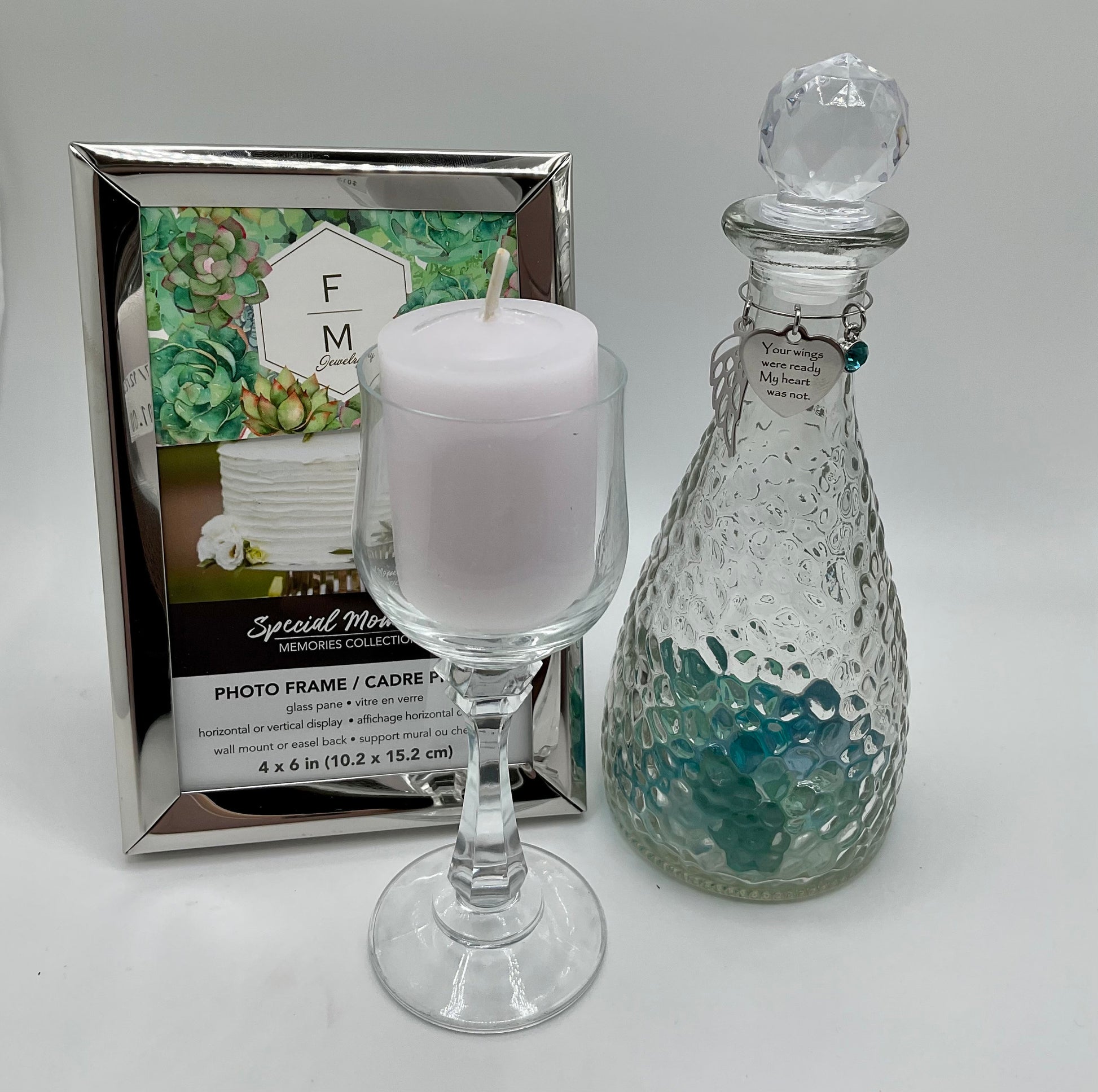 Ash Urn Set - Glass Ash Urn for Human Ashes Set - Personalized Tray with Candle and Photo Frame Memorial Colors Frosted, Pink and Purple