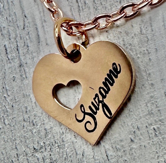 Personalized / Monogrammed Jewelry Charm Necklace Heart Shaped in Gold / Silver / Rose Gold - 925 Sterling Silver Chain