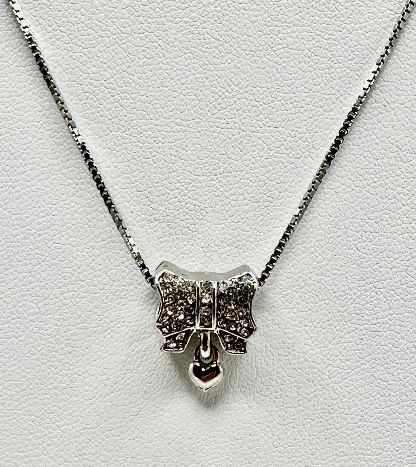 Butterfly Rhinestone Necklace Pendant with Dangling Heart on an 18” 925 Sterling Silver Box Chain