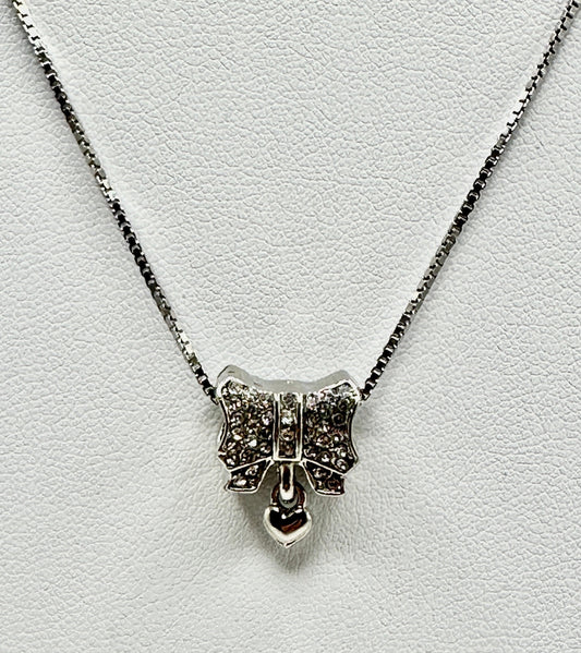 Butterfly Rhinestone Necklace Pendant with Dangling Heart on an 18” 925 Sterling Silver Box Chain