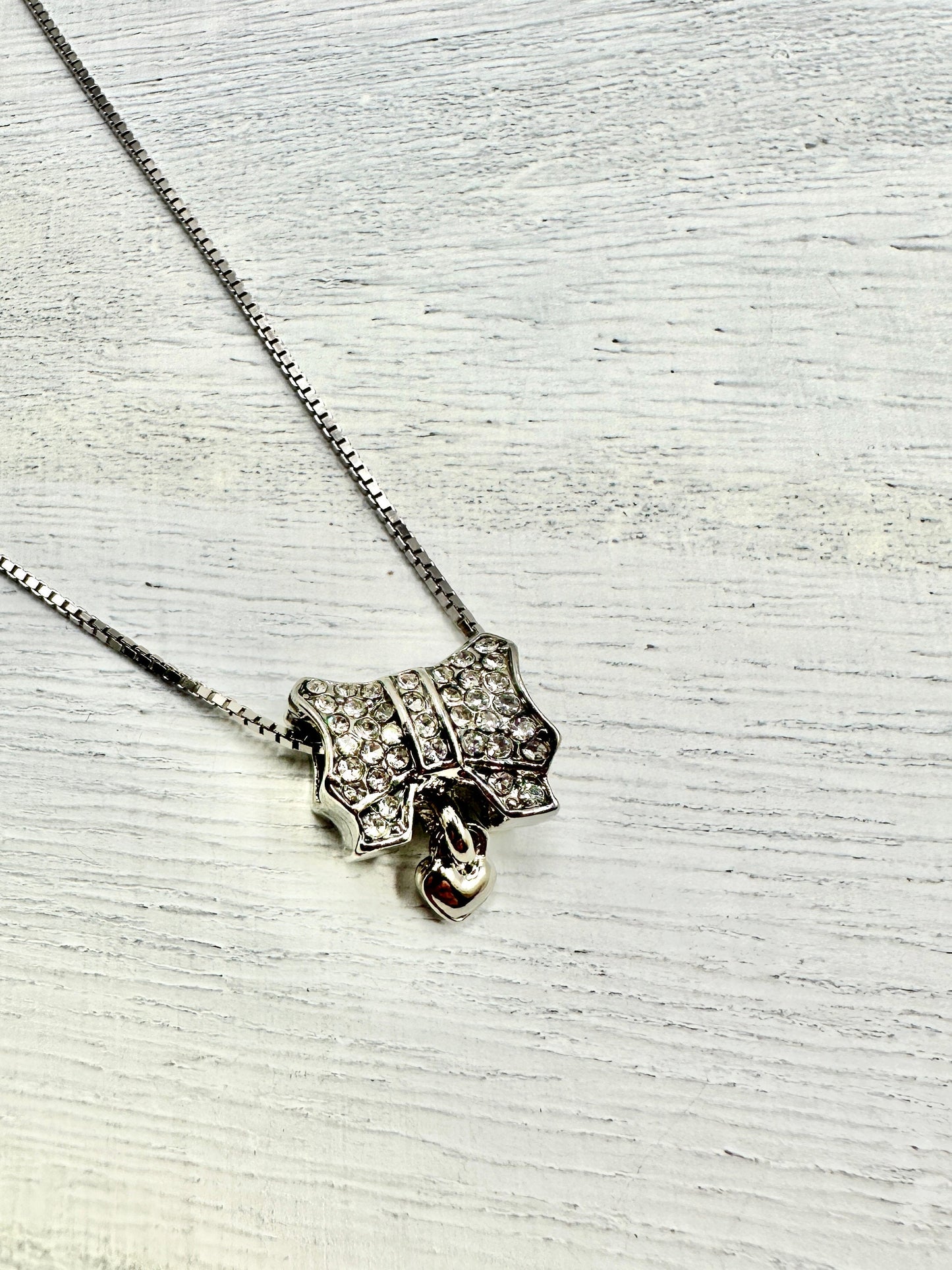 Butterfly Rhinestone Necklace Pendant with Dangling Heart on an 18” 925 Sterling Silver Box Chain