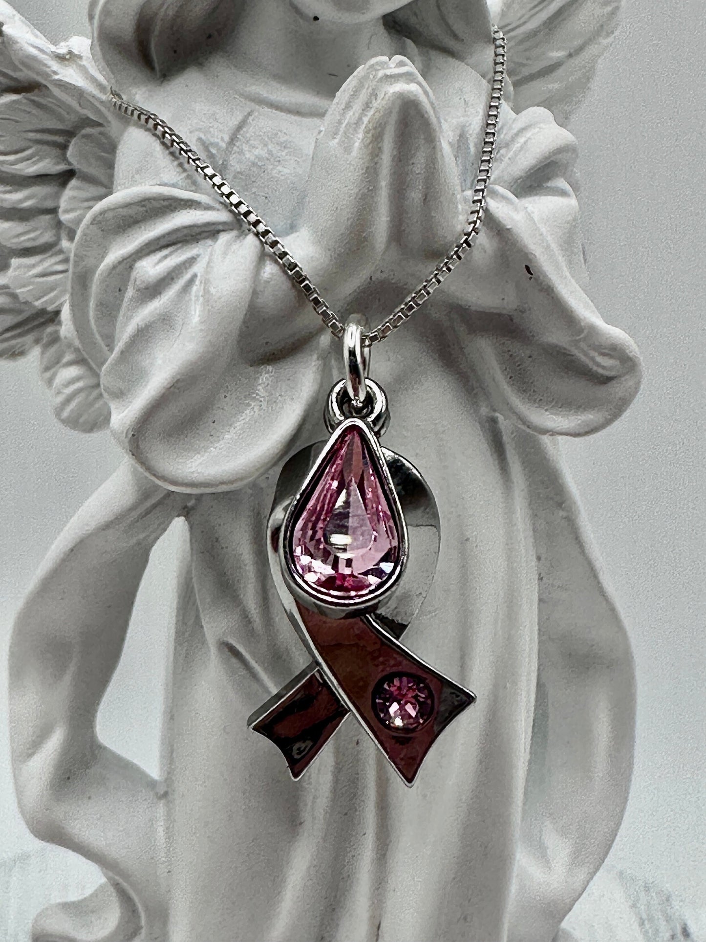 Pink Ribbon / Breast Cancer Necklace / Pendant on an 18” Sterling Silver Necklace