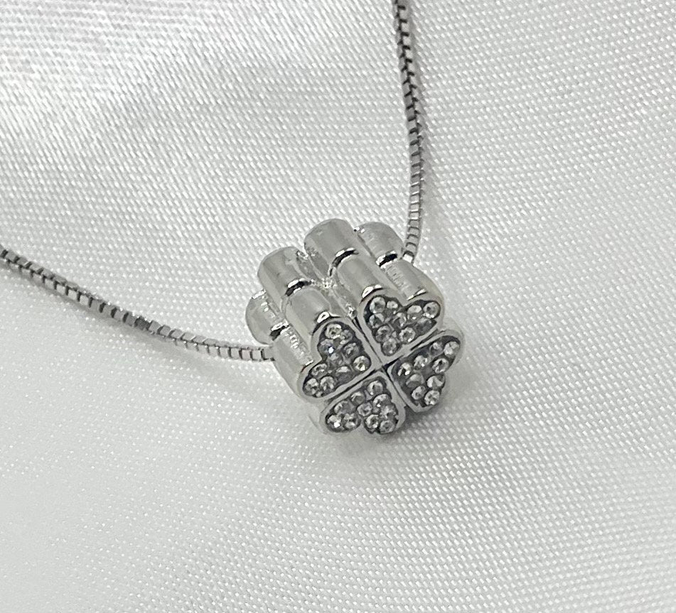 Lucky Clover Shaped Rhinestone Necklace Pendant on an 18” Sterling Silver Box Chain