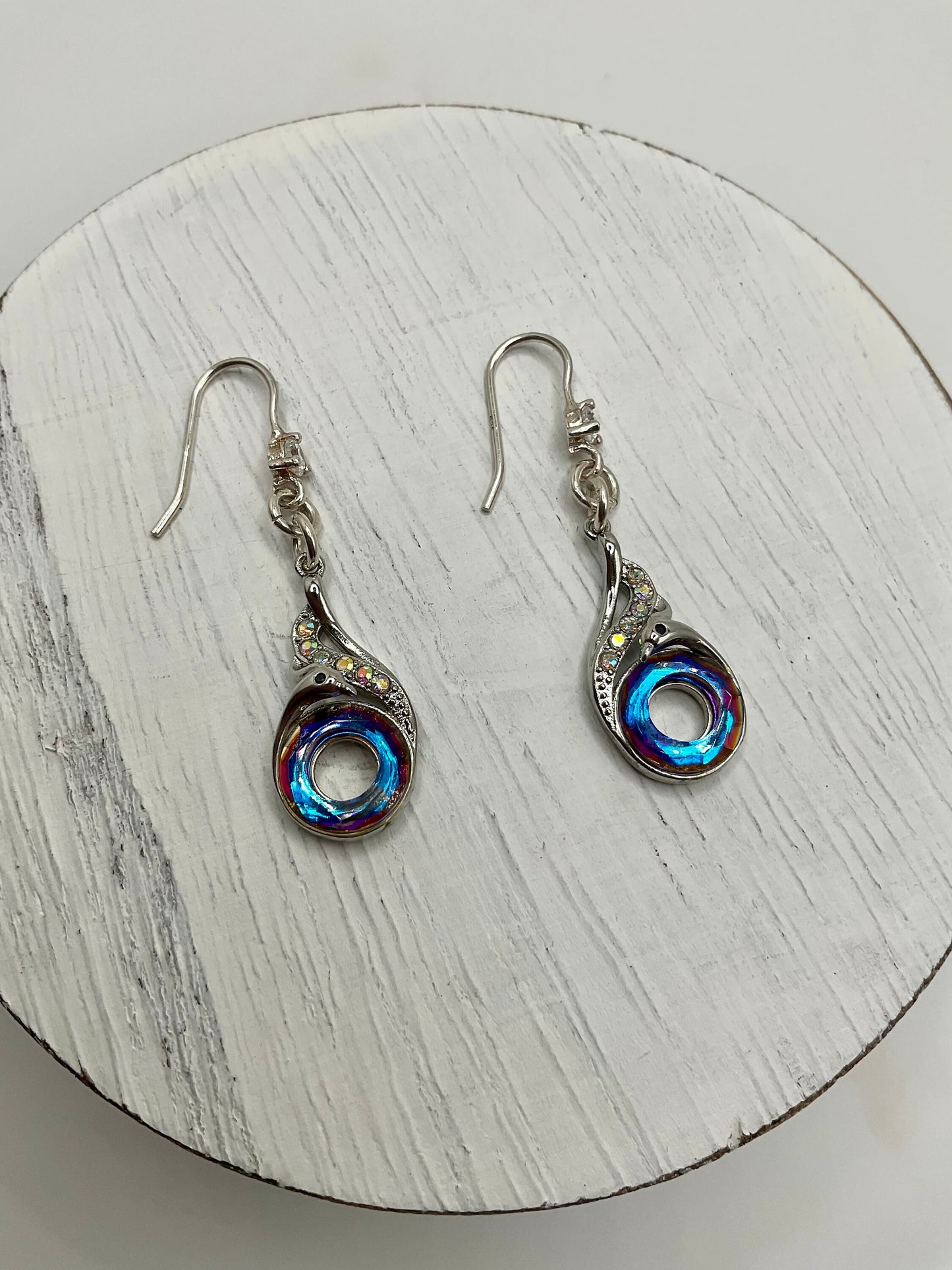 Silver Rainbow CZ Dangle Earrings Peacock