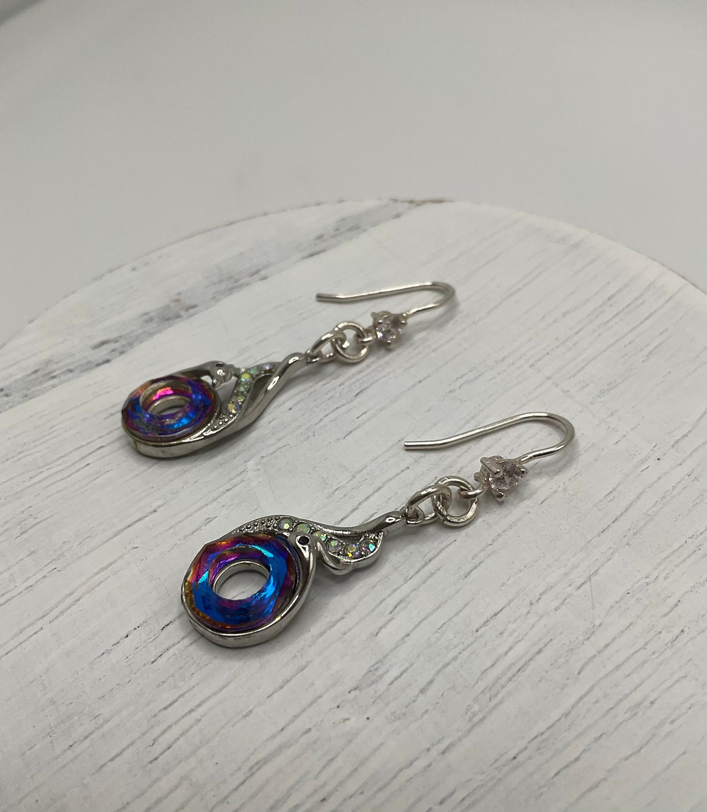 Silver Rainbow CZ Dangle Earrings Peacock