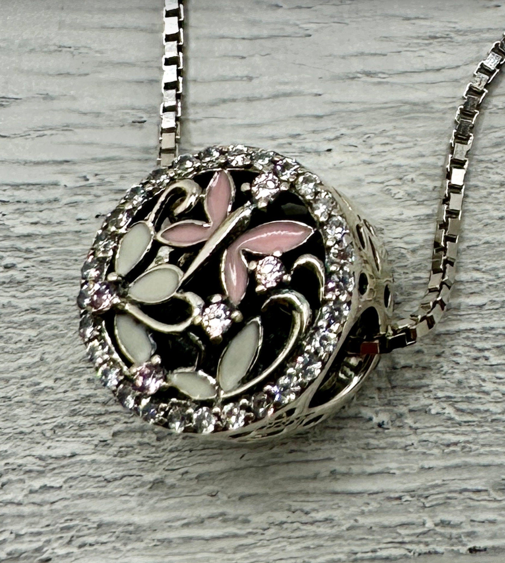 Pink Butterfly Necklace Pendant on an 18” Sterling Silver Box Chain