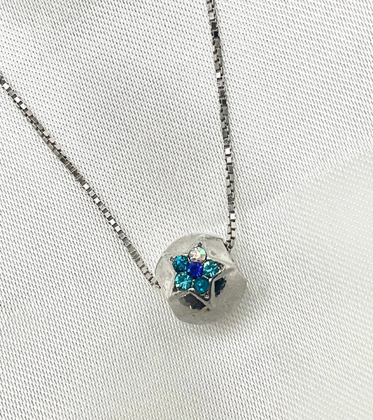 Aqua Blue Star Rhinestone March December Birthstone Necklace on an 18” 925 Sterling Silver Chain