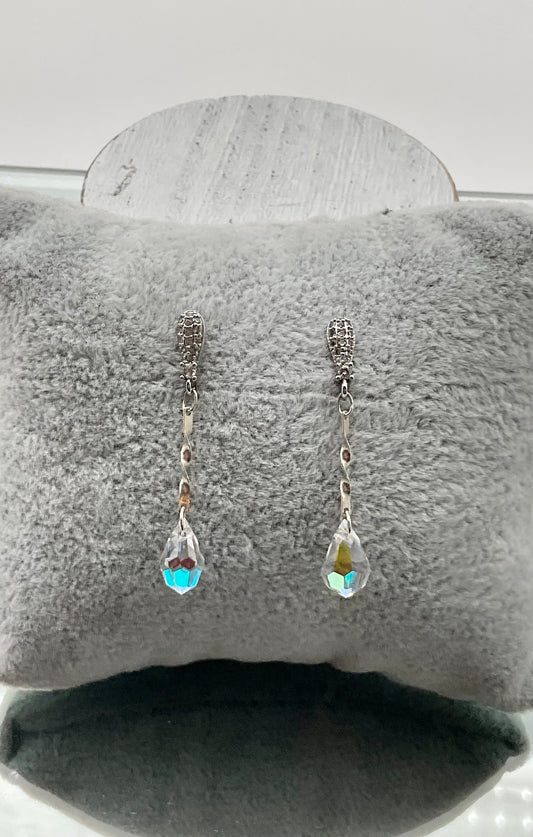 Silver Swarovski Crystal Drop Dangle Earrings AB with Rhinestone Accent Earrings