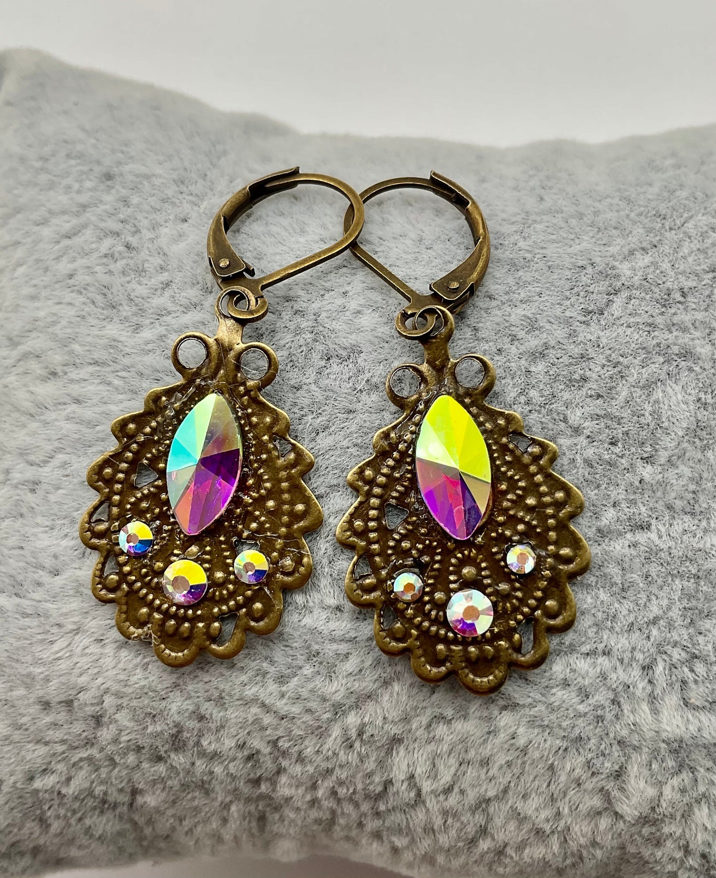 Brass Rhinestone Accent Teardropped Shaped Earrings