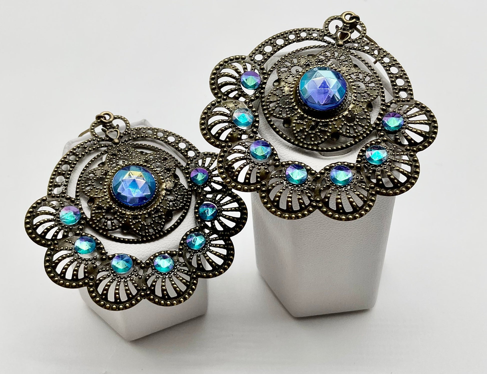 Sapphire Blue September Birthstone Floral Shaped Dangle Earrings with Rhinestone Accents